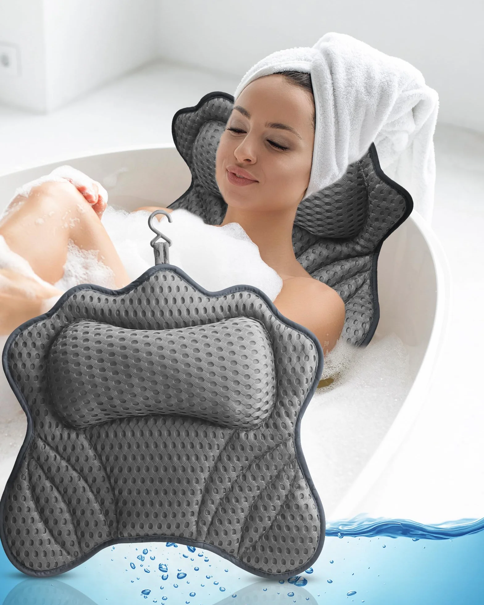 Oreiller de Bain Coussin de Baignoire Technologie 4D Air Mesh 6 Ventouses Puissantes