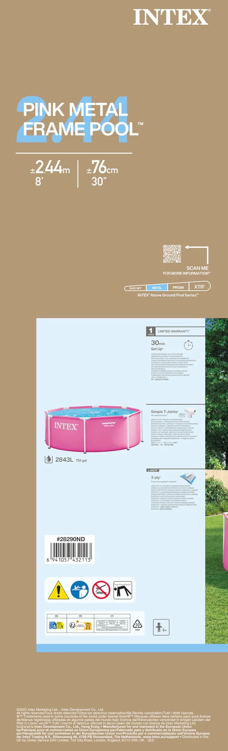 Intex Piscine 28290ND 2,44 m x 76 cm Structure métallique Rose