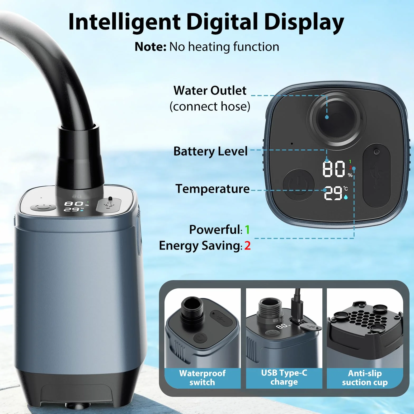 Douche de Camping Portable,avec Ecran Intelligent & 6000mAH,Pompe de Douche Rechargeable,IPX7,4 Modes de Douche et Tuyau de 2M pour Voyages,Randonnées,Camping, Douches, Animaux de Compagnie
