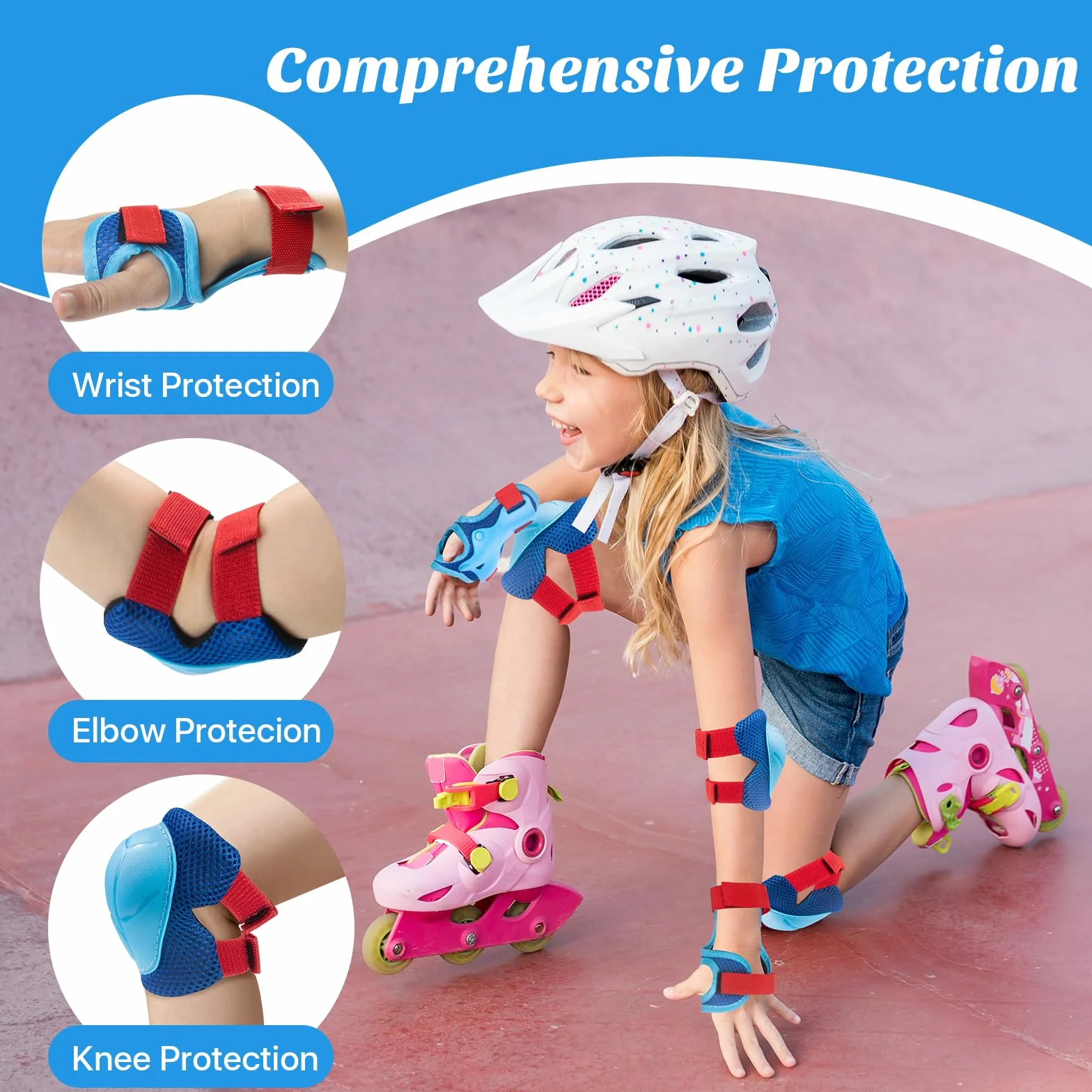 CKE Genouillères pour Enfants Genouillères et coudières Ensemble d'équipement de Protection pour genouillères pour Enfants Filles Garçons avec protège-Poignets 3 en 1 pour Le Patinage Cyclisme