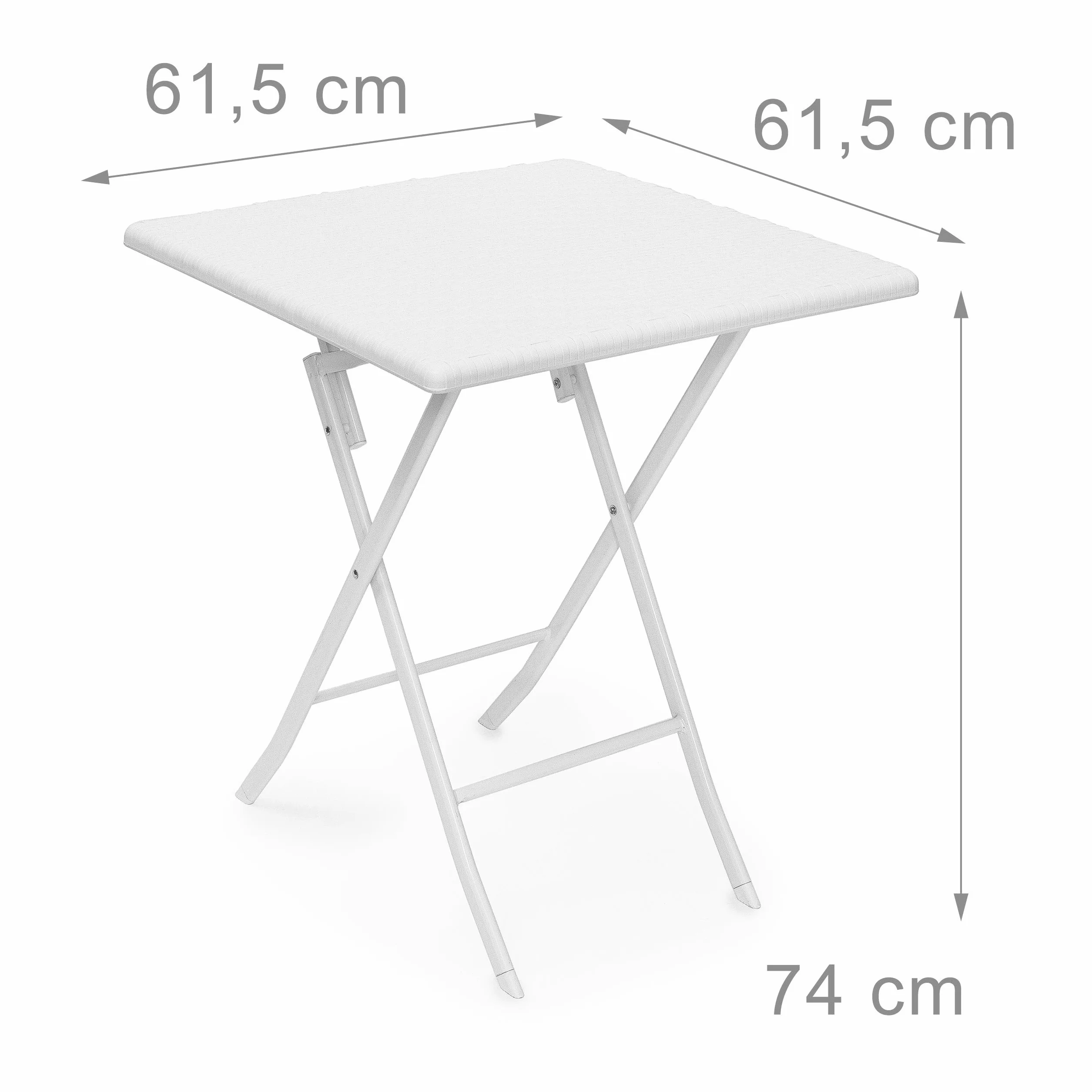 Relaxdays Table pliante de jardin BASTIAN carrée 74 x 61,5 x 61,5 cm aspect rotin blanc