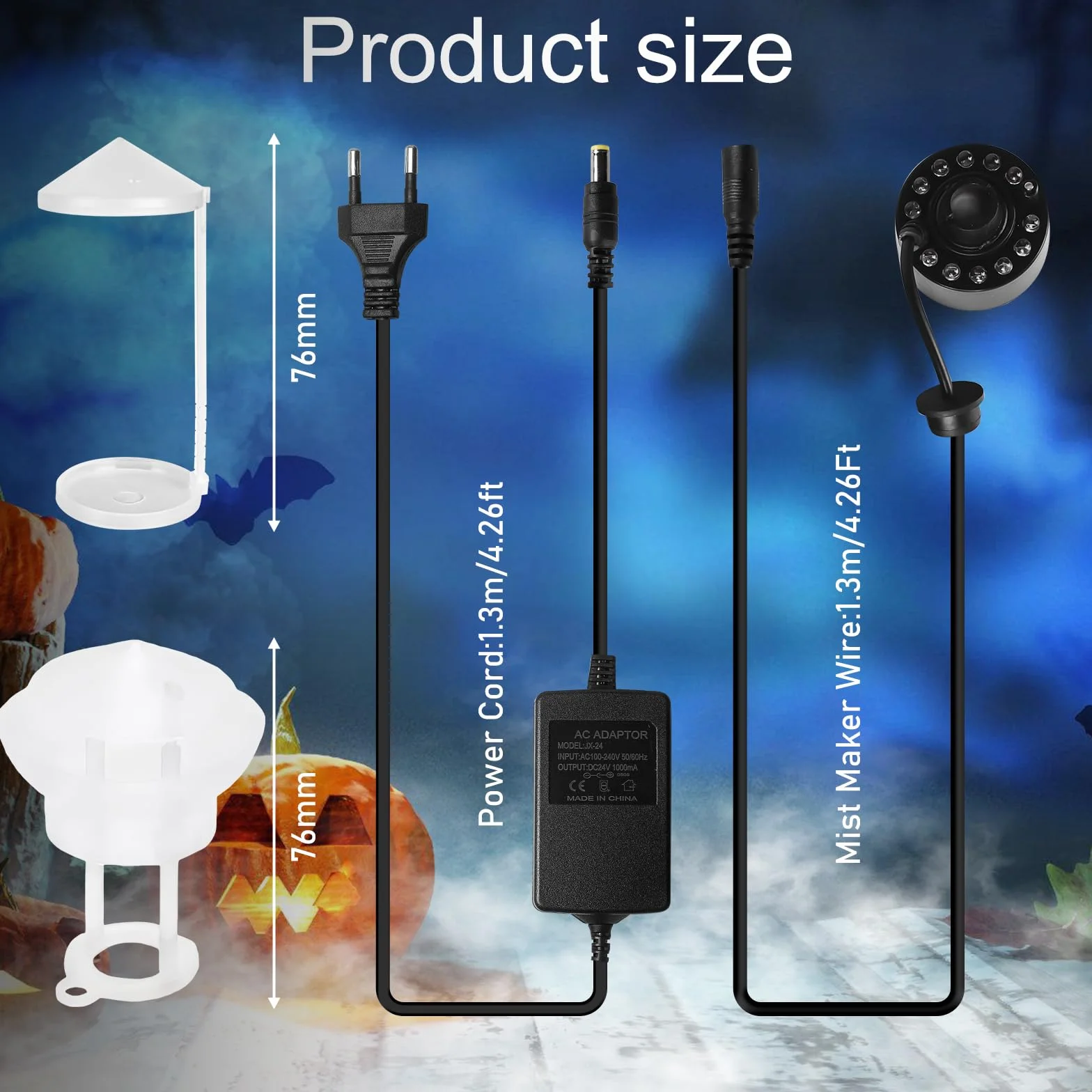 Nébuliseur à ultrasons 24V 12 LED pour Halloween avec protections anti-éclaboussures amovibles