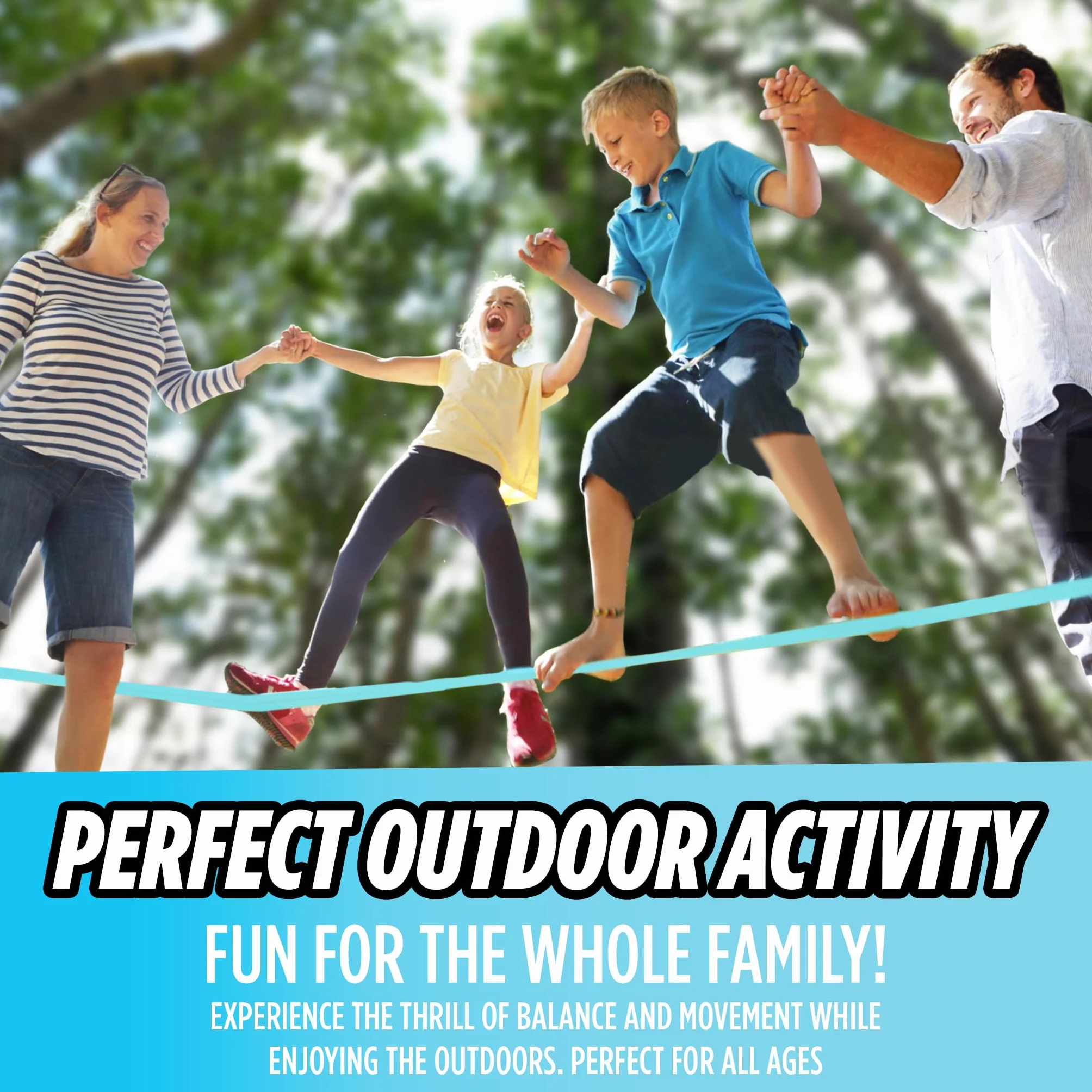 Premium Slackline Kit - Slackline Set 15 m avec Protecteurs d’Arbre Couvertures à Cliquet + Sac de Transport - Parfait Activité Fun en Plein air pour Les Enfants et la Famille