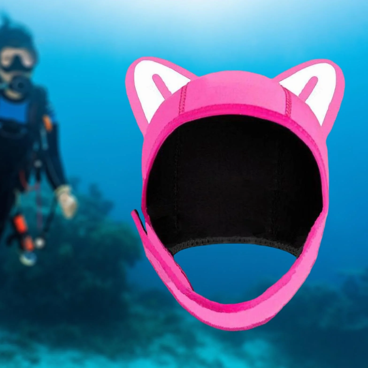 LOVIVER Cagoule de plongée avec Oreilles de Chat, Casquette de Surf, Joli Couvre-tête Thermique, Chapeau de Natation pour Voile, Kayak, Sports Nautiques