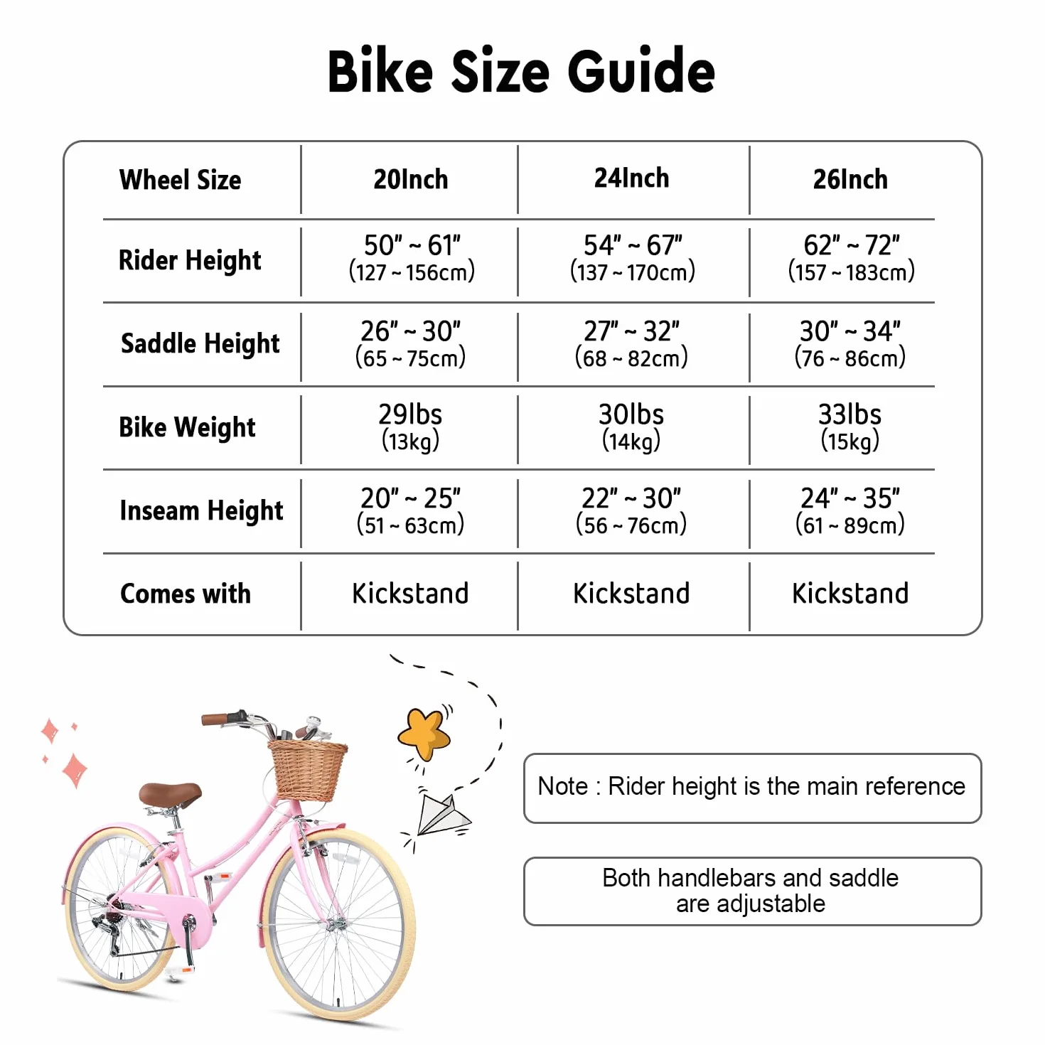 Glerc Missy Vélo de Ville Hybride 20" 24" 26" 6 Vitesses pour Jeunes Filles de Plus de 8 Ans avec Panier en Osier et léger, Plusieurs Couleurs