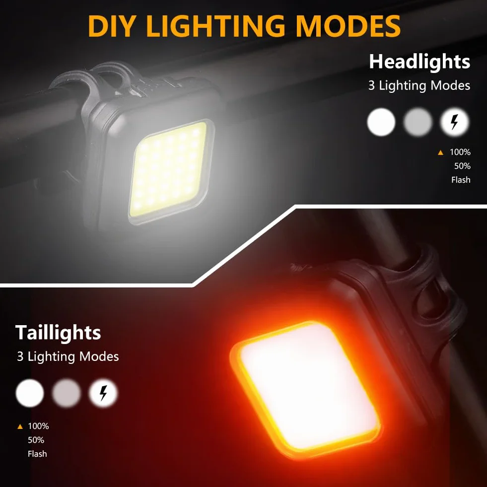 Ainiv Lumiere Velo Avant et Arriere, 3 Modes D'éclairage, Lampe Velo Ultra Slim avec 30 Perles Lumineuses, USB Rechargeable Eclairage Velo pour Cyclysme VTT, VTC, Bicyclette