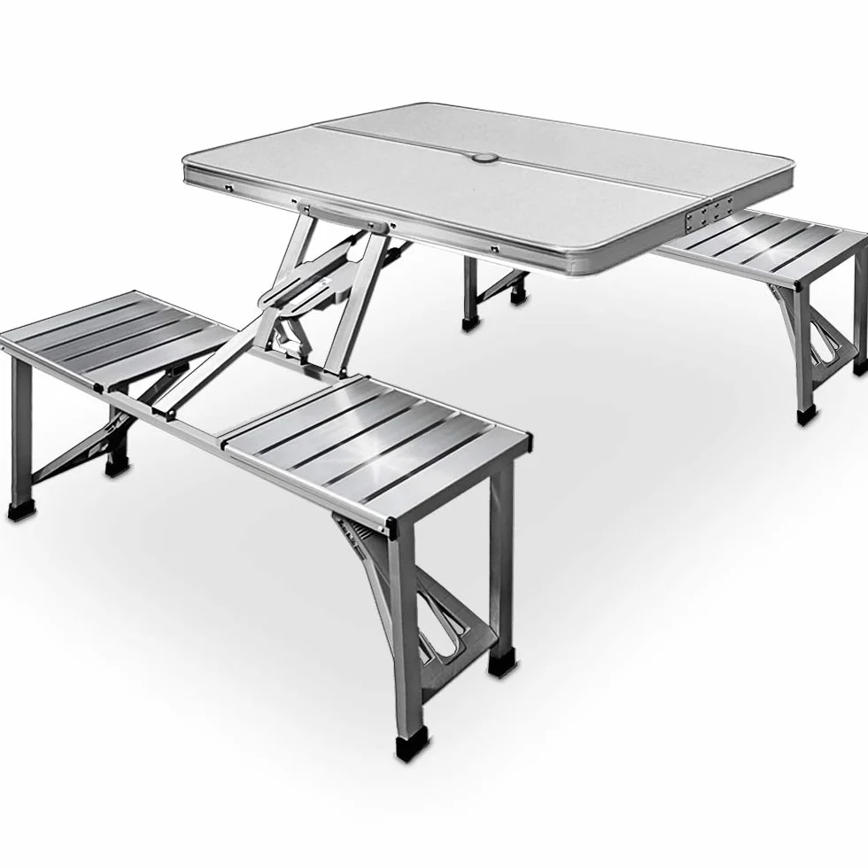 Deuba Table de Pique-Nique Portable Aluminium avec Fonction Mallette Emplacement pour Parasol