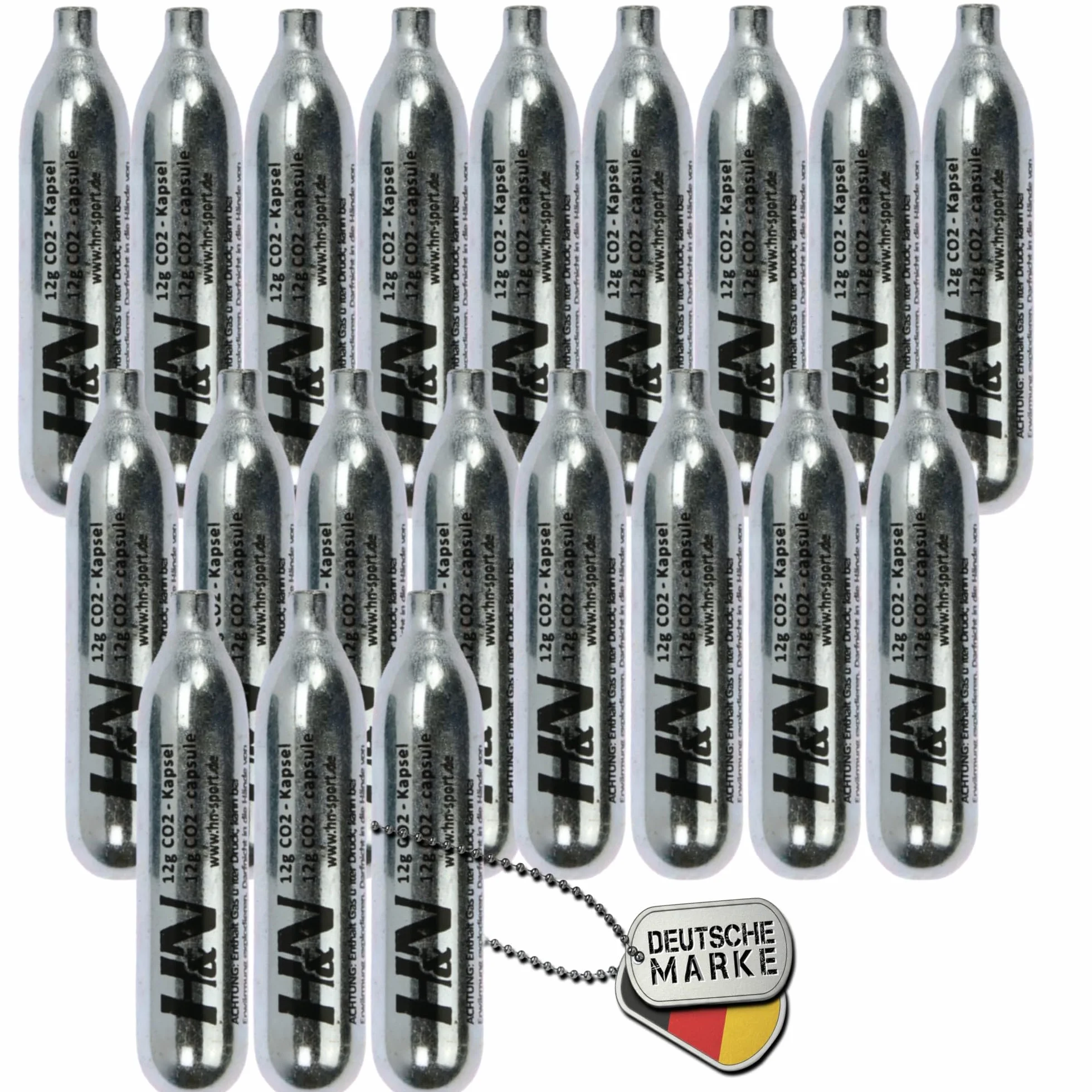 H&N Sport Capsules CO2 12 g Lot de 20 - Cartouches pour Pistolet Airsoft Paintball Fusil à Air Comprimé