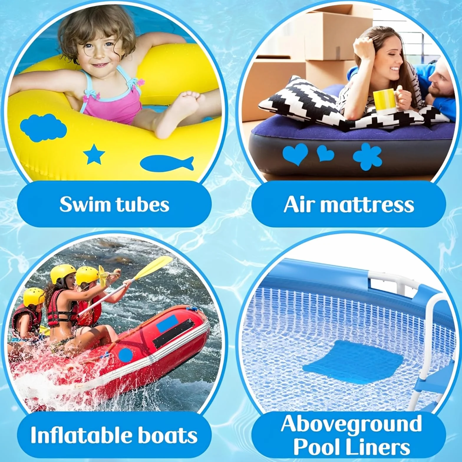 Rustine Auto-Adhésive pour Piscine 4FTx2.8FT Réparation Patch PVC Liner Large