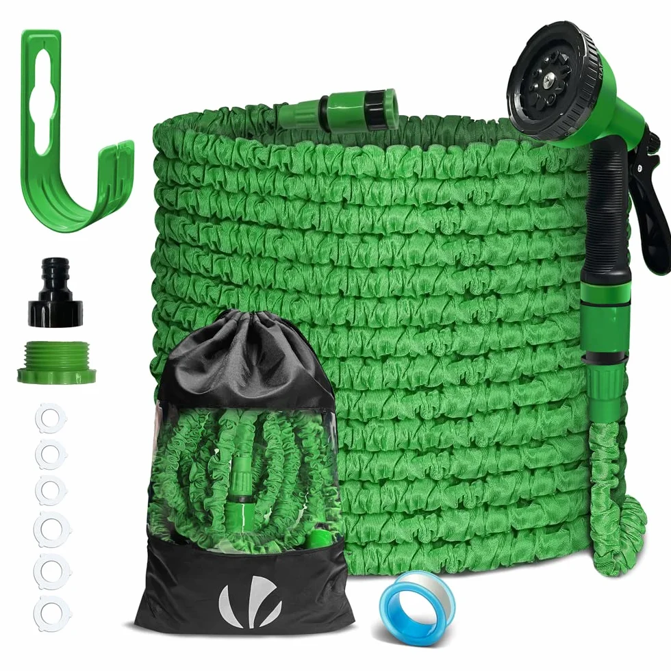 VOUNOT® Tuyau d'Arrosage Extensible 30m 1/2" 3/4" 10 Modes de Pulvérisation Anti-Fuite Raccord Sac de Rangement Vert
