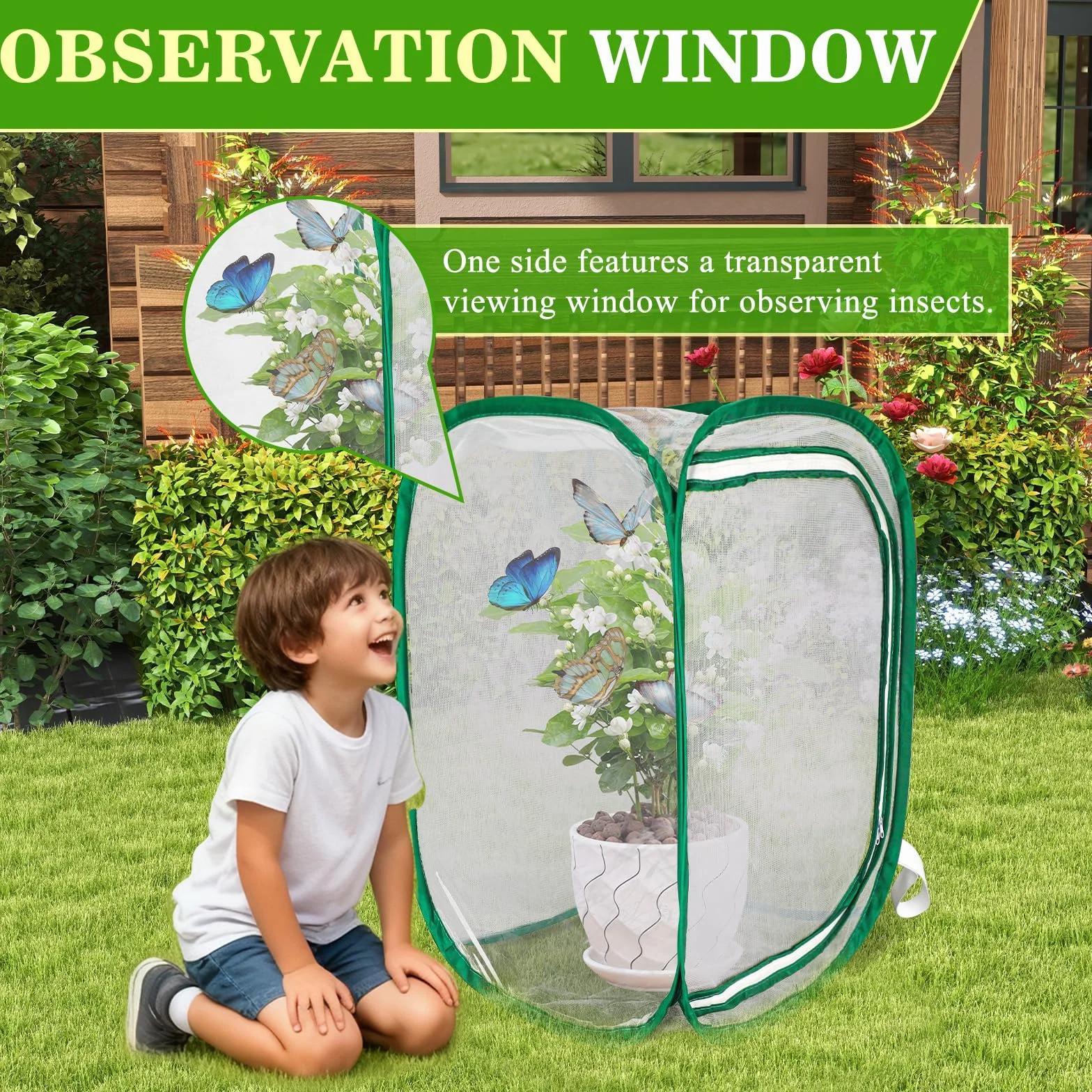 Cage à insectes pliable 40,6 x 40,6 x 61 cm habitat papillon couverture en maille pour plantes