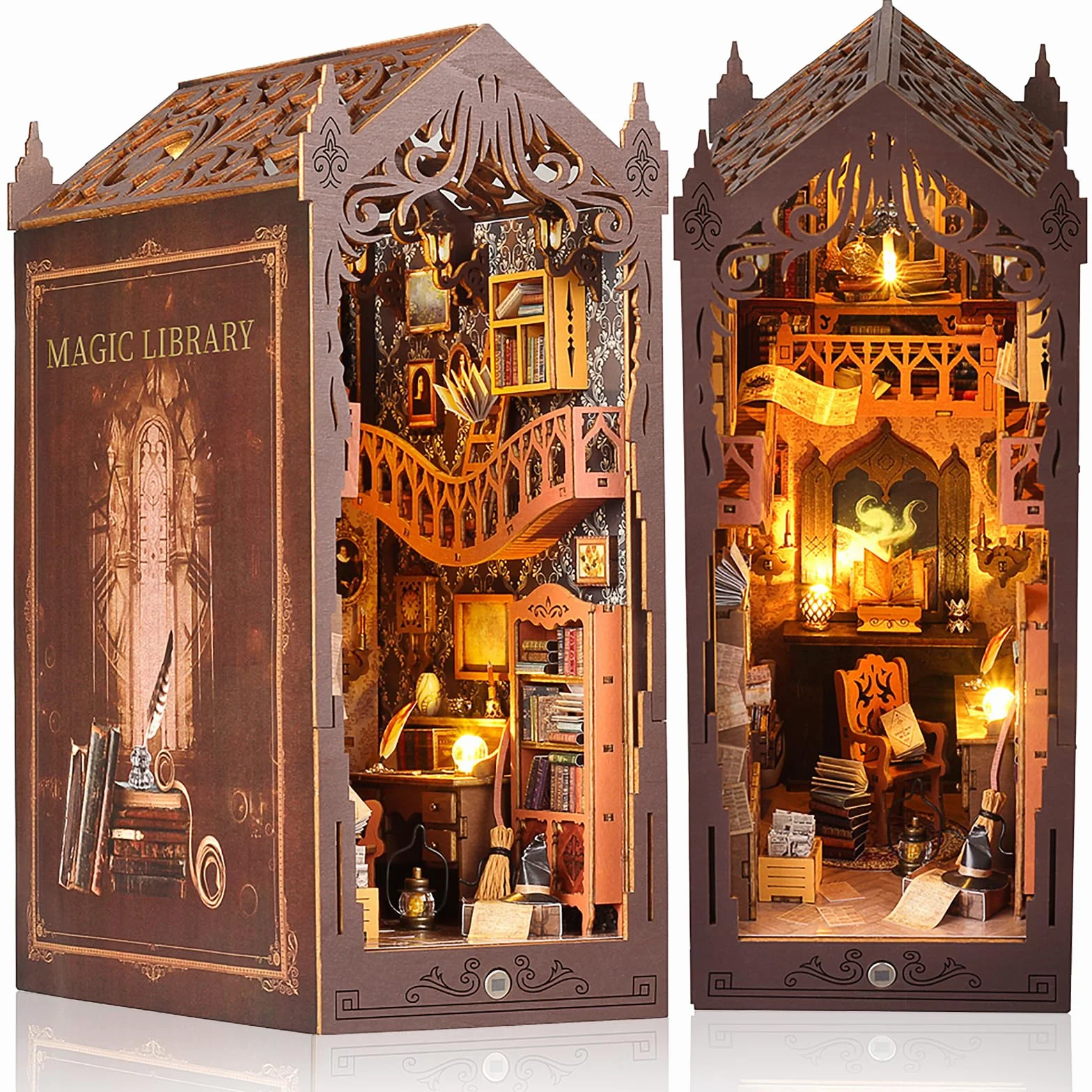 Bibliothèque Book Nook en Bois Kit DIY Miniature Maquette 3D Serre Livre pour Étagère - Magic House-2