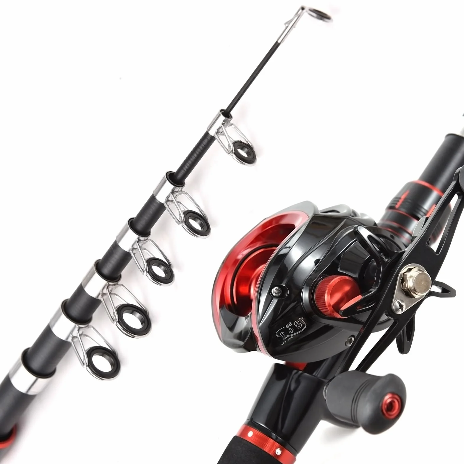 Canne à pêche télescopique 2,4 m Moulinet baitcasting gaucher