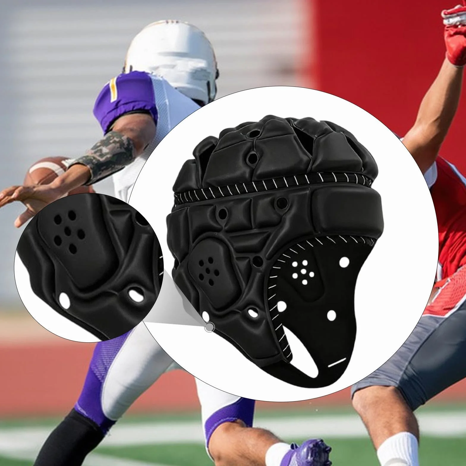 Casque Rugby Adulte Homyl avec Rembourrage Souple Protection Antichoc Ajustable Bandes Réfléchissantes Mousse EVA Polyester