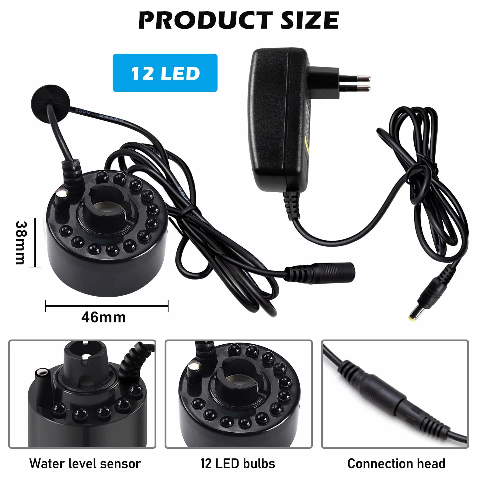 PORFOYO Nébuliseur à Ultrasons 12 LED Brumisateur Ultrason Mini Machine à Fumée d'Halloween avec Protection Anti-éclaboussures