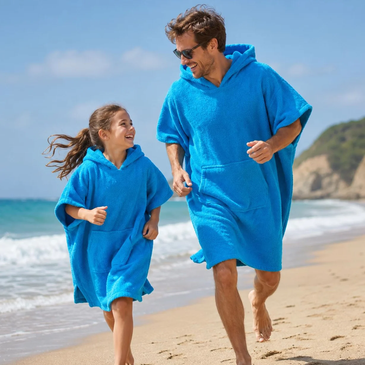 Surf Serviette Poncho pour Se Changer 100% Coton pour Adulte à Capuche en Tissu Éponge avec Poche