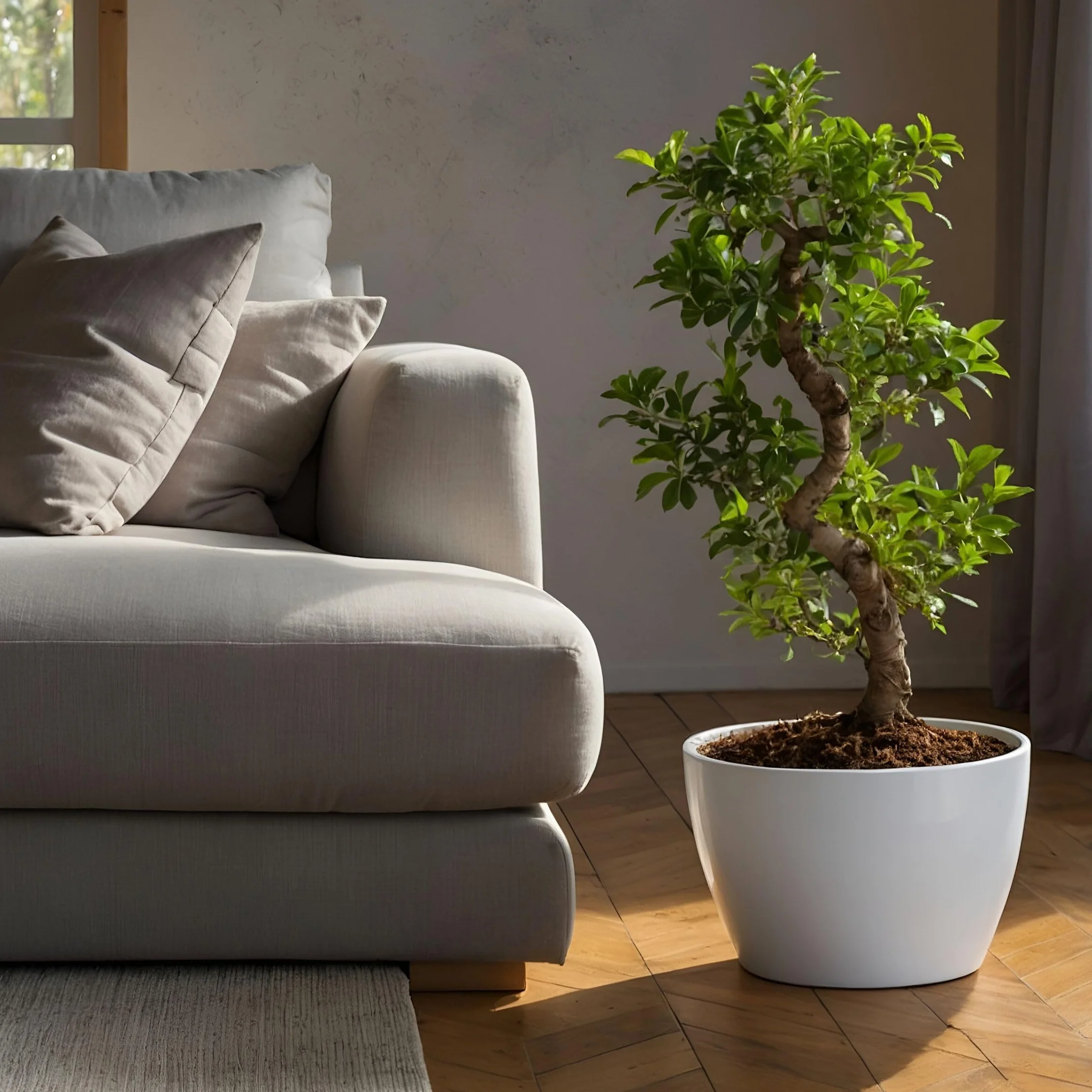 Ficus Ginseng en forme de S Bonsaï Japonaise Plante d'intérieur Pot 20cm Hauteur 55-65cm