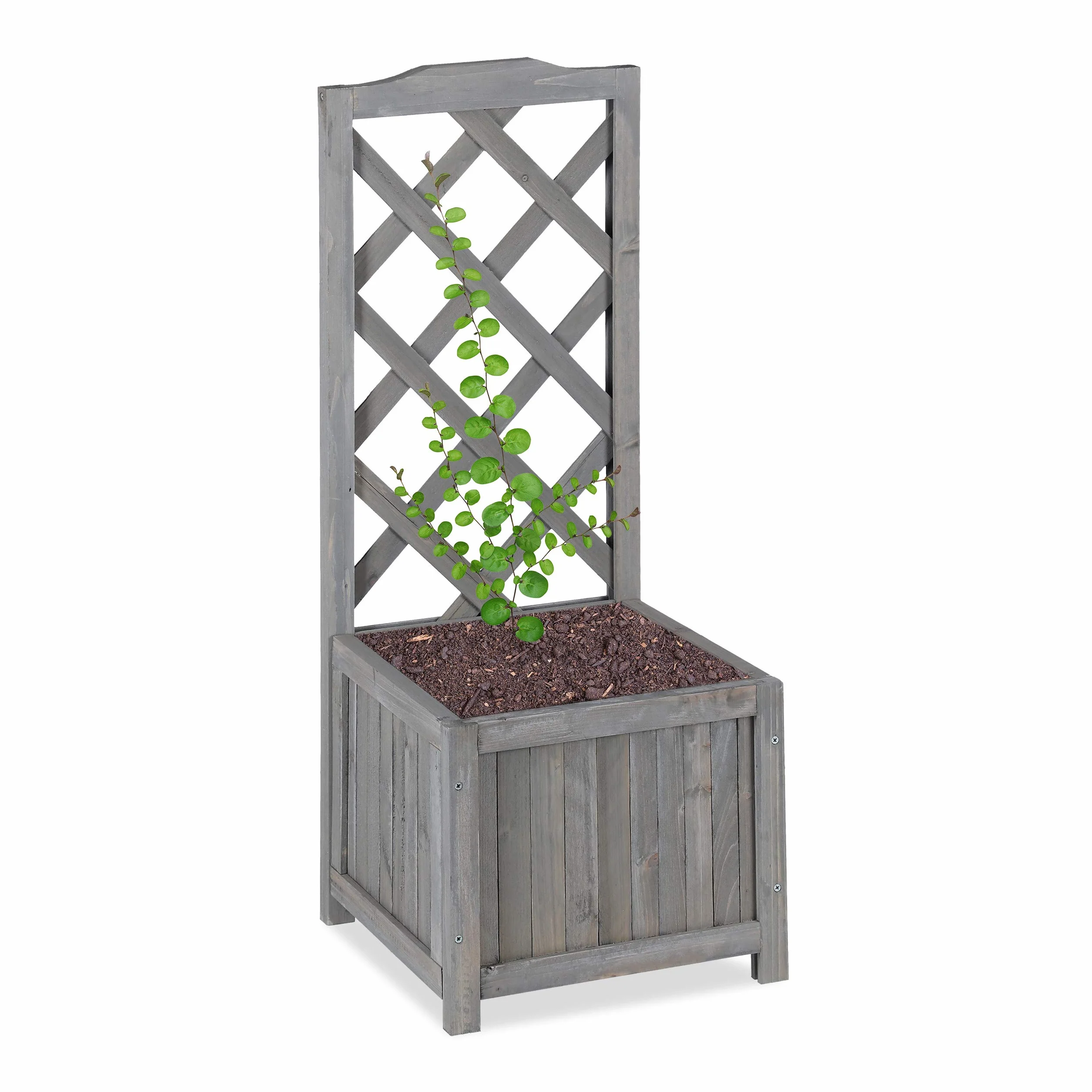 Relaxdays Jardinière Treillis Espalier Tuteur Plantes Grimpantes Bac à Fleurs Bois 20L 90cm Gris