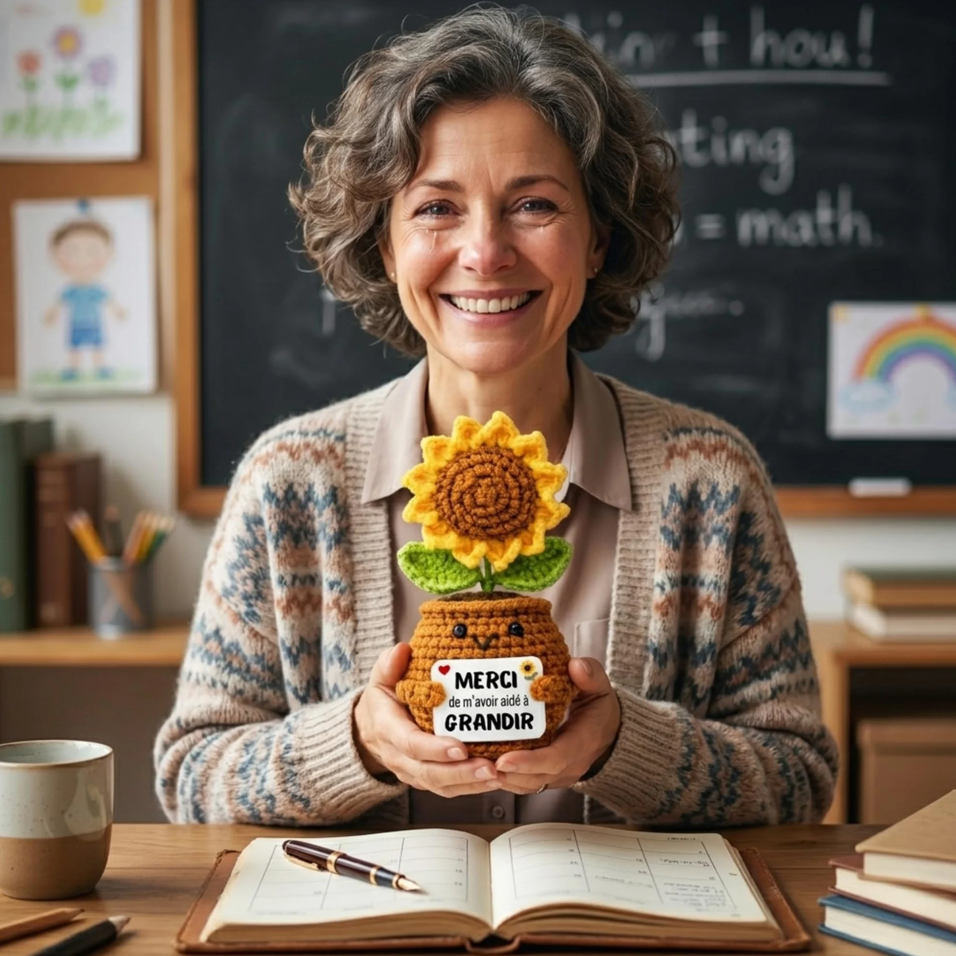 Cadeau Maitresse d’École Tournesol Crochet Merci de m’Avoir aidé à Grandir Fin d’Année Professeur Idée Cadeau Originale Remercier Enseignante