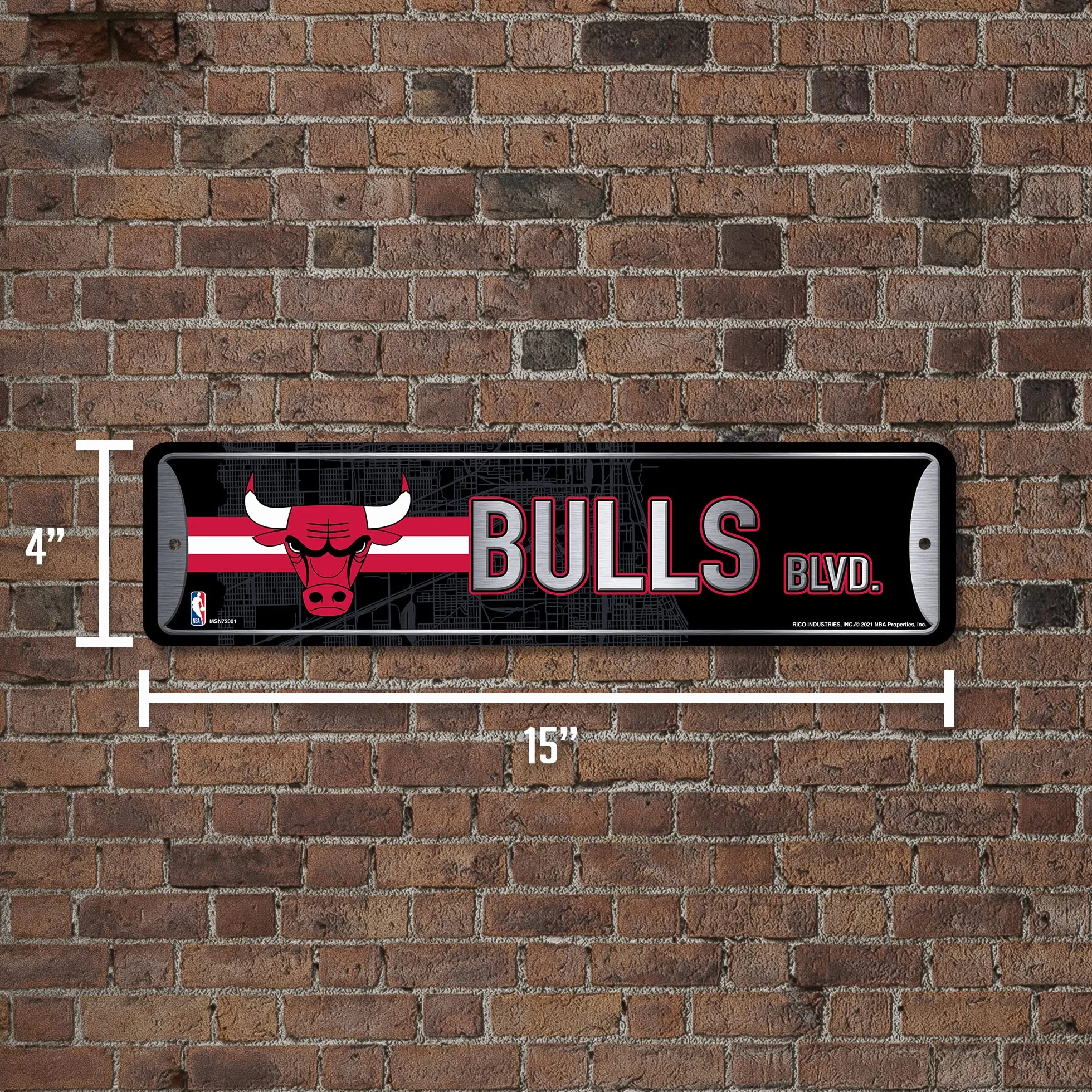 Rico Industries Plaque de rue en métal NBA Chicago Bulls (10,2 x 38,1 cm) – Idéale pour la maison, la chambre, la cave de l'homme