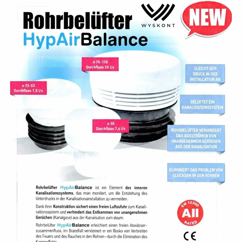 Aérateur DN50 HypAir Balance Clapet Anti-Odeur pour Canalisation Anti-Gaz d’Égout Équilibrage de Pression Installation Sanitaire Norme EN 12380