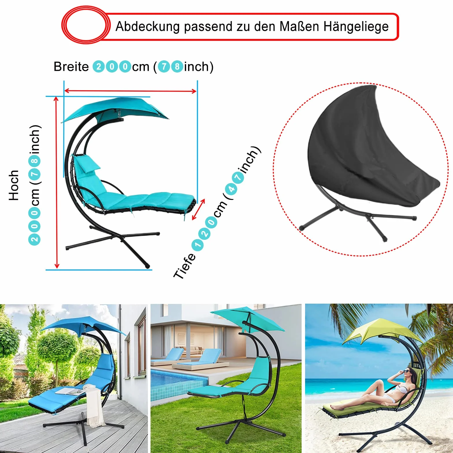 Housse transat suspendu imperméable 600D anti-UV coupe-vent noir