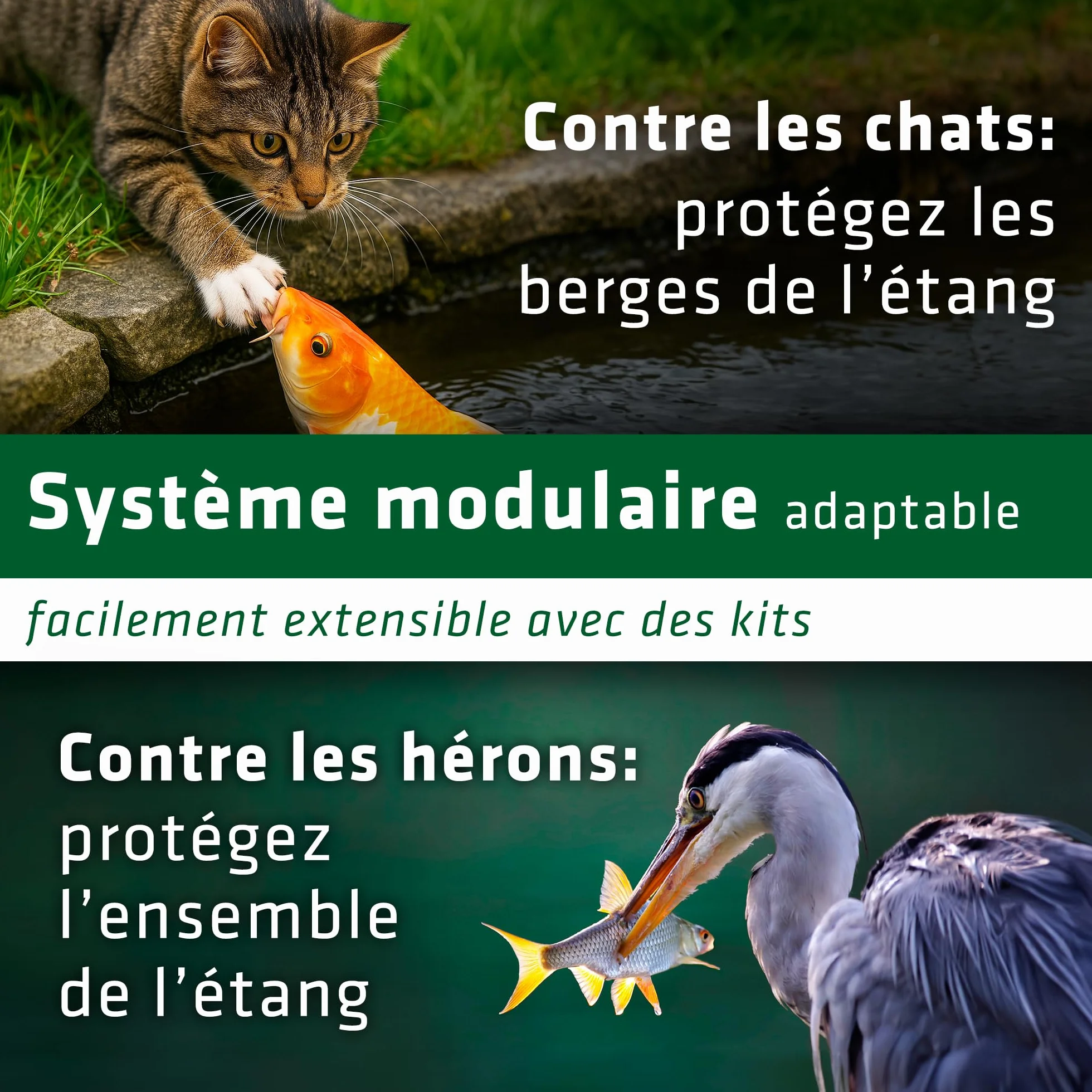 GARDIGO® Grillage Anti-Prédateurs pour Bassin 20 Pièces Modulables Barrière Anti-Hérons et Chats Kit Extensible Flottant