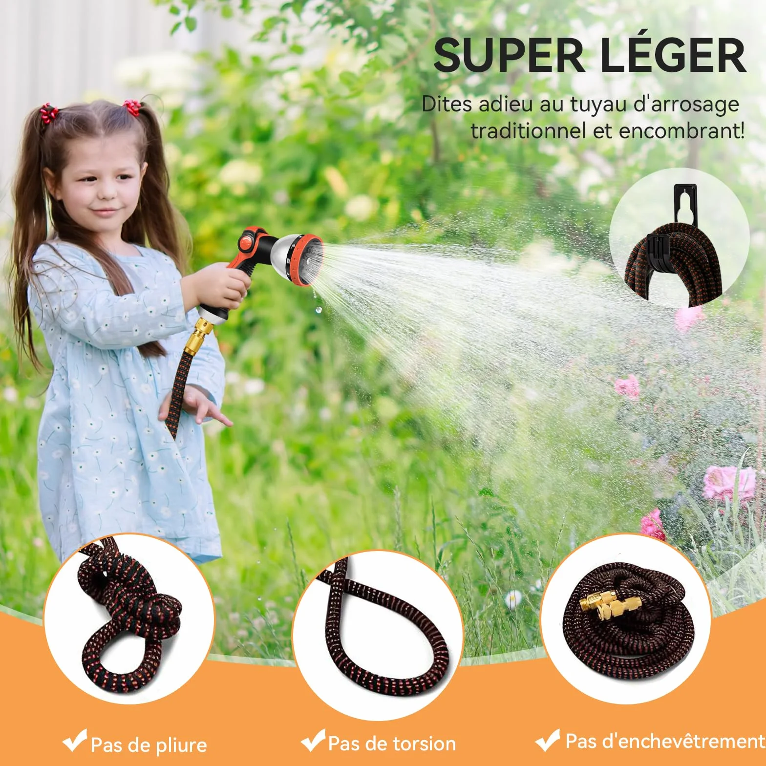Yofidra Tuyau d'Arrosage Extensible 30m/100Ft 10 Modèles de Pulvérisation Raccords Métal 1/2" 3/4" Jardin