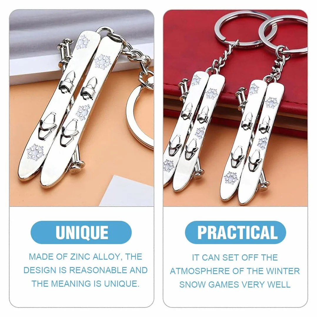 Porte-clés sport d'hiver 2 pièces porte-clés de ski, décoration de bijoux créatif, souvenir pour les sports d'hiver, cadeau pour les amoureux du ski