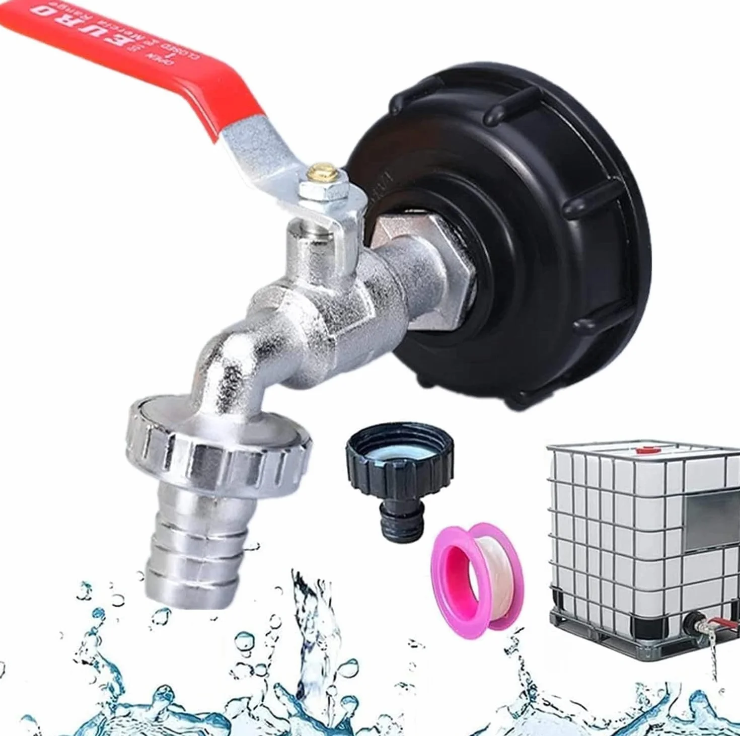 Robinet Cuve 1000L 3/4" Adaptateur Réservoir Alliage Aluminium Raccord IBC S60X6 Jardin Laiton