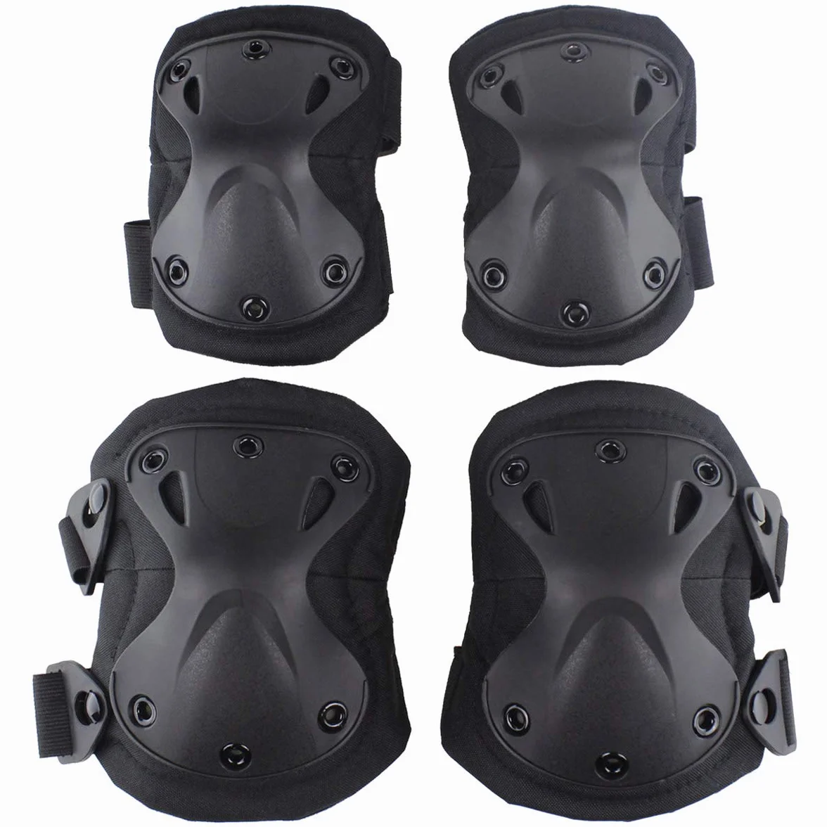 Coussinets de protection tactiques pour le genou et le coude fixés pour le jeu de paintball CS de plein air, sécurité du vélo, planches à roulettes, patins (Black)