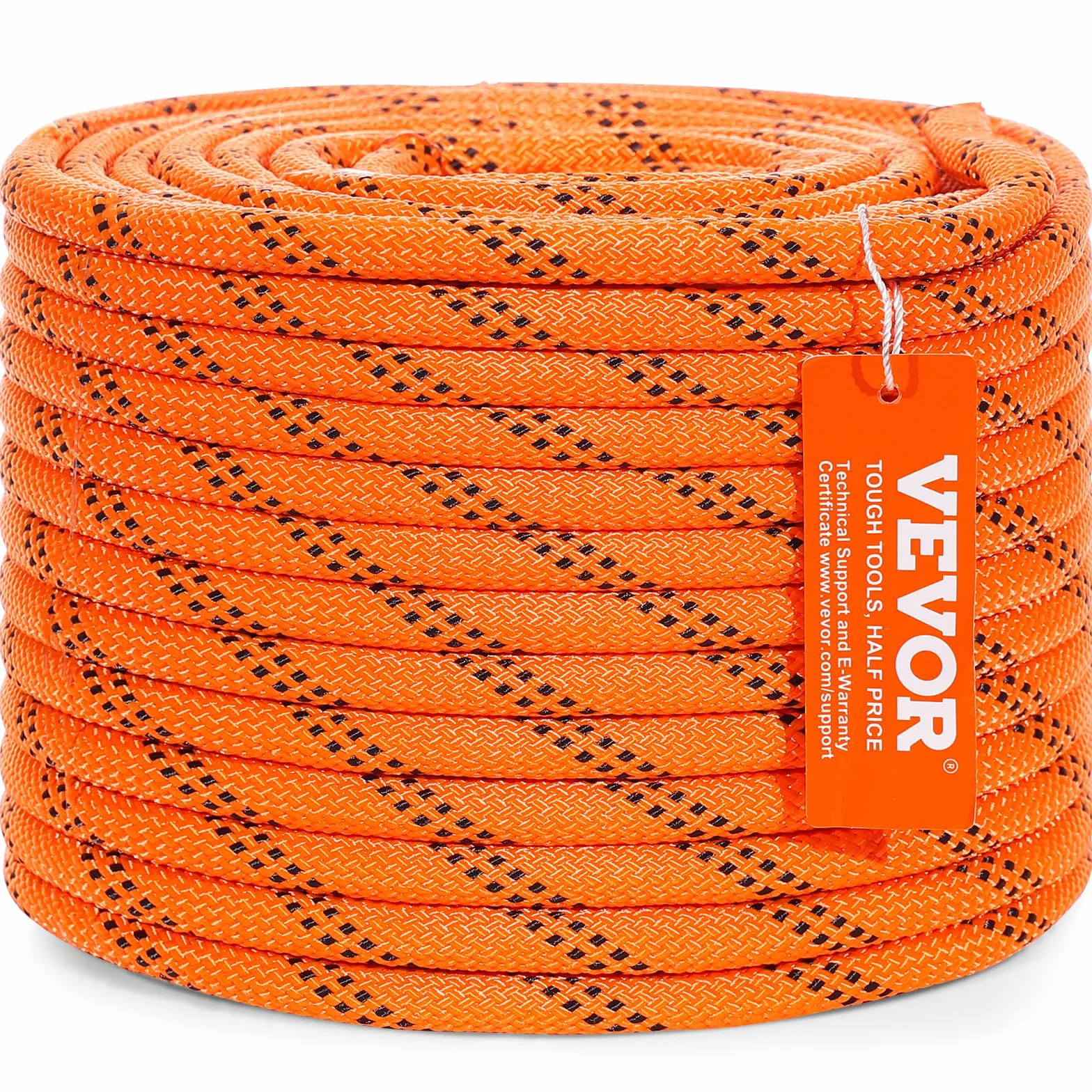 VEVOR Corde en Polyester Double tressé 9,5 mm x 36,57 m 48 brins résistance à la Rupture 17,79 KN Orange Noir