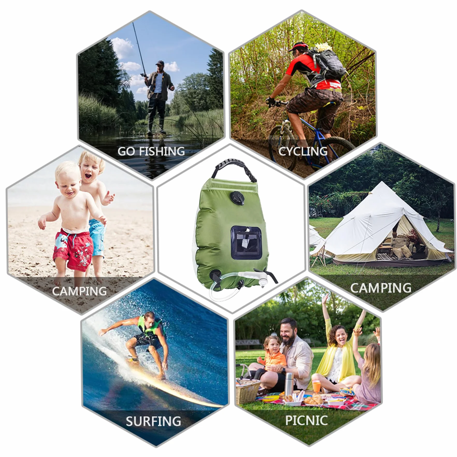 Sac de Douche Solaire Camping,20L Douche de Voyage avec Pomme de Douche,Solaire Sac de Douche,Pliant Extérieur pour Douche,Température 45 °C avec Commutable Tête de Douche,pour Randonnée Escalade