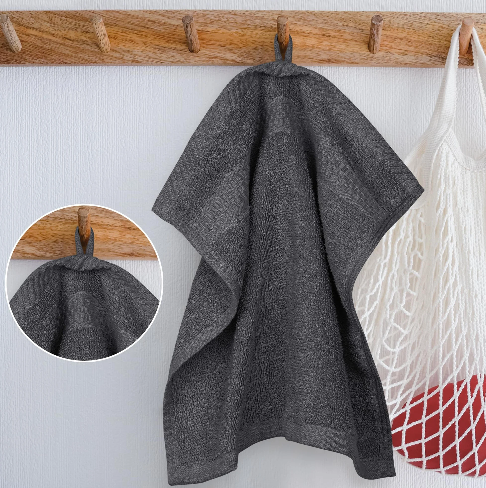 Serviettes de Toilette Premium 30x30 cm Gris 100% Coton Lot de 12 Absorbantes Douces