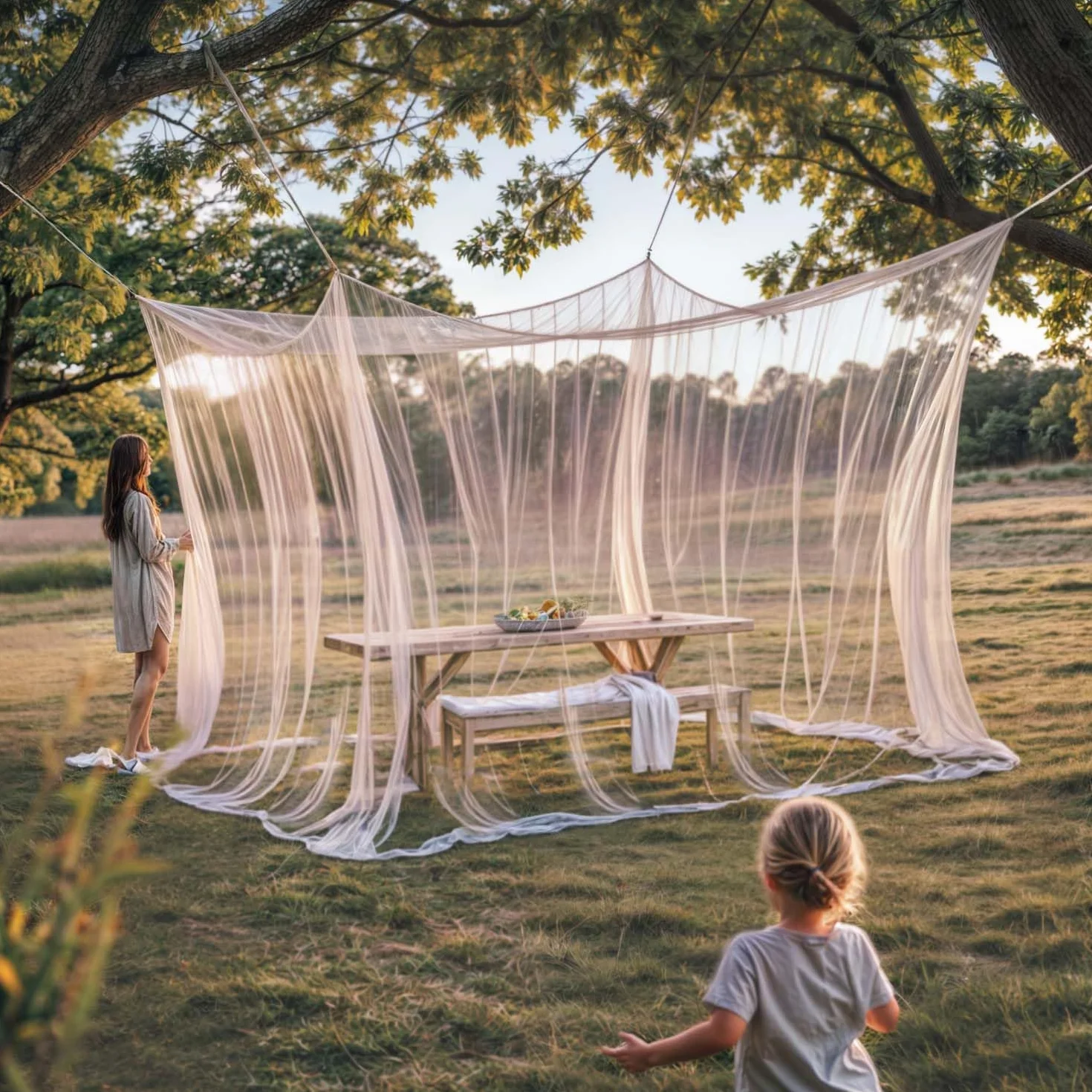 Moustiquaire pour l'intérieur et l'extérieur, 300 x 300 x 250 cm, 220 mailles, taille XXL, pour tente, caravane (blanche)