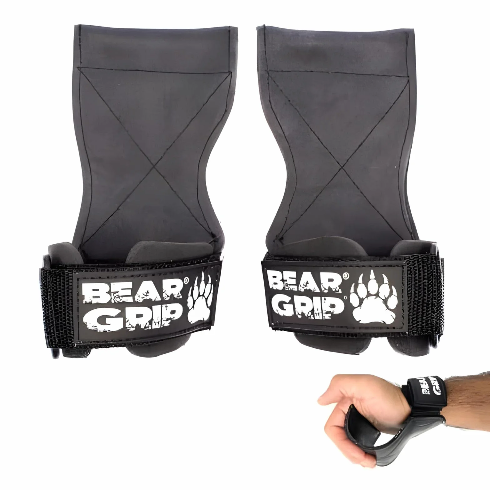 BEAR GRIP Gants de Musculation Haut de Gamme à Sangles et Crochets, Ultra-résistants, pour haltérophilie, soulevé de Terre et Force athlétique
