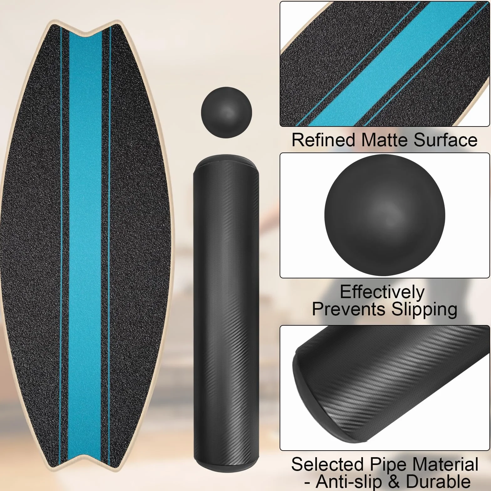 Planche d'équilibre en bois 7 en 1 avec rouleau et ballon - Entraînement surf adulte