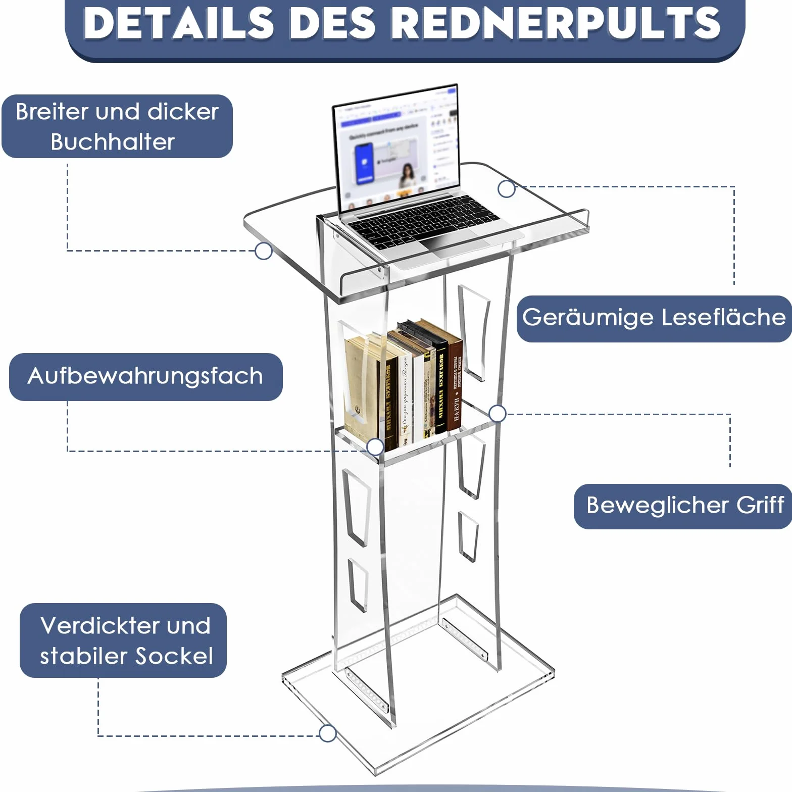 Afitdon Podium en acrylique transparent avec étagère et lumière LED 15 couleurs pour église conférence mariage