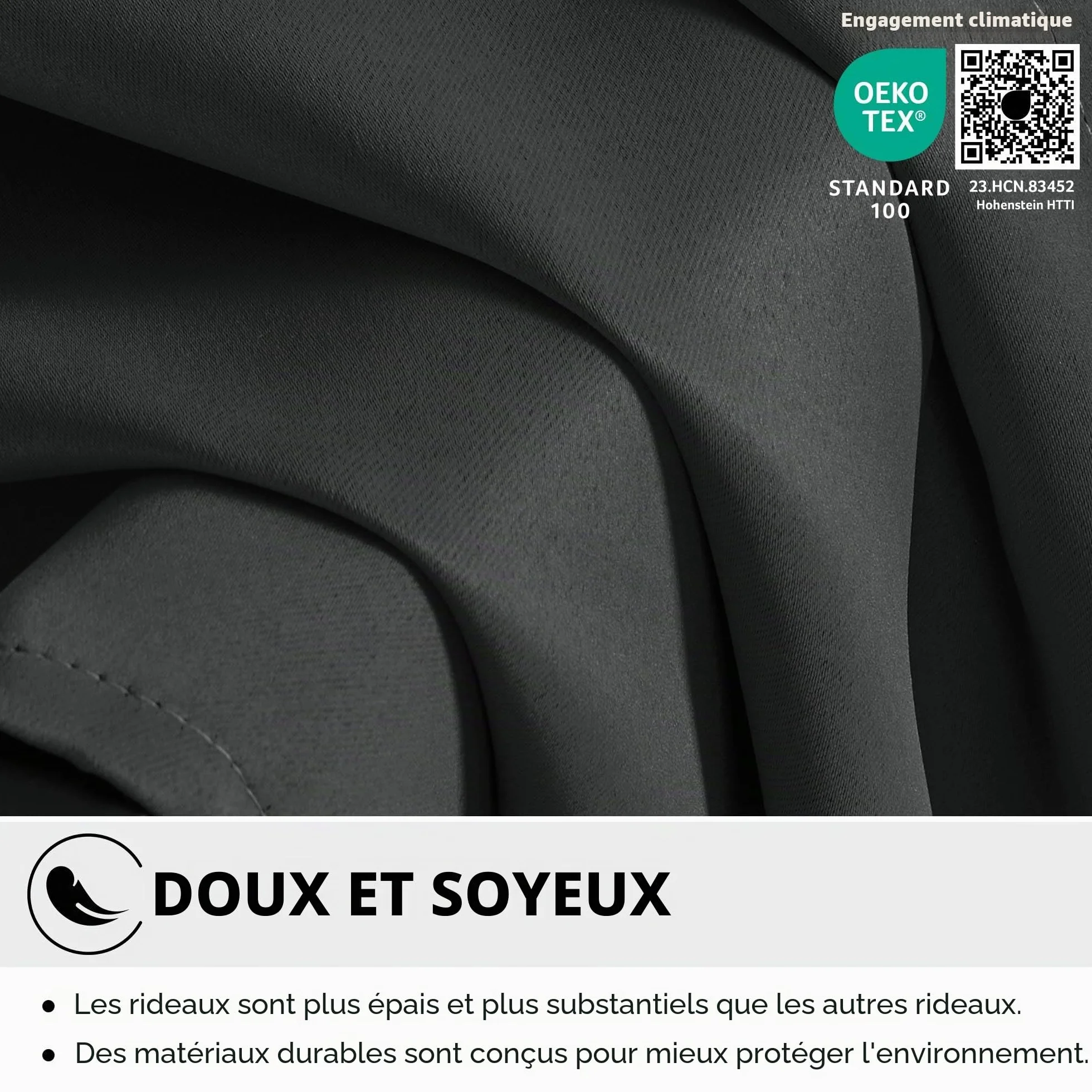 Deconovo Rideaux Occultants Isolant Thermique Anti Froid 132x214 CM Gris Foncé 1 Pièce