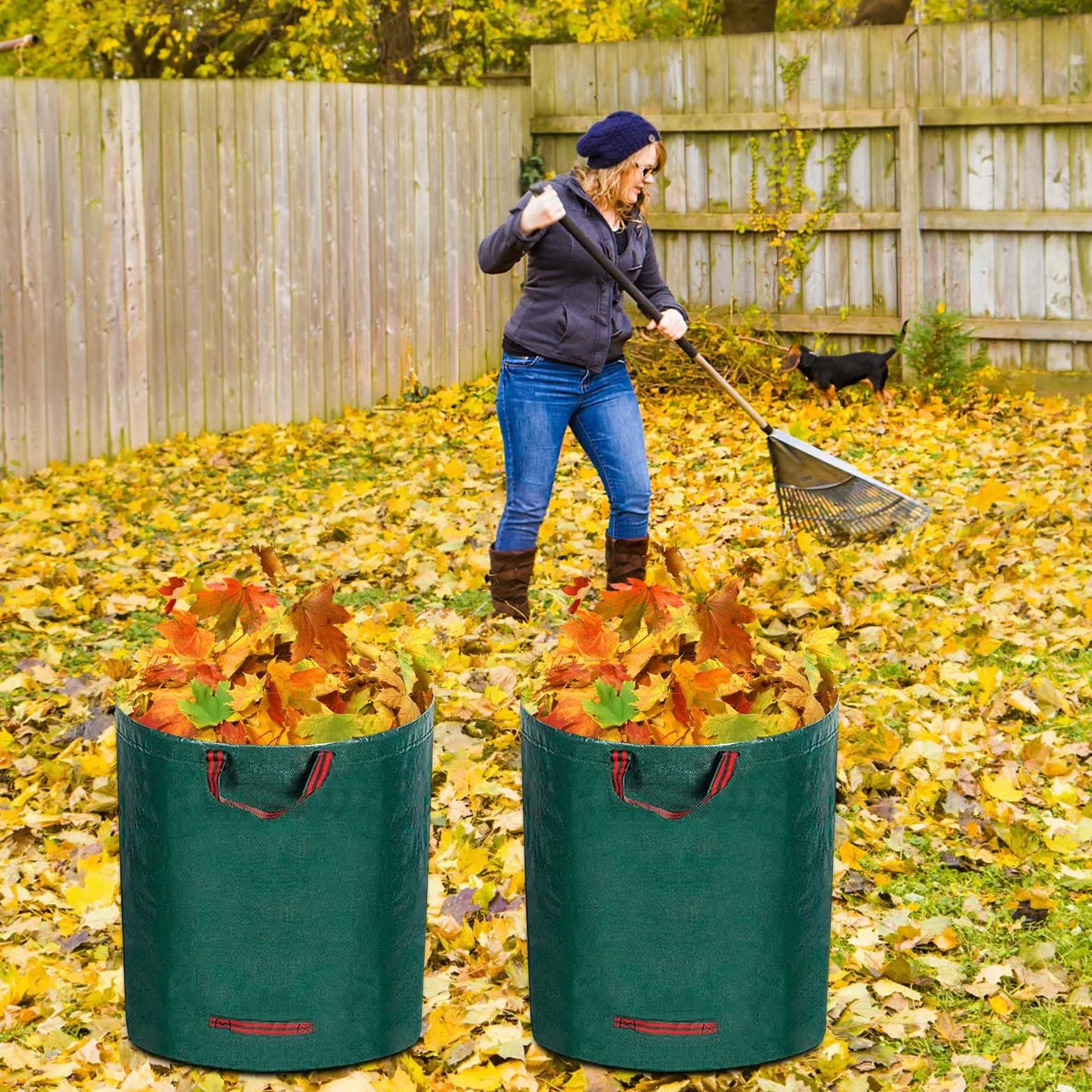 Sacs de Jardin 300L 4x Pliables Réutilisables Étanches avec Poignées Déchets Jardinage