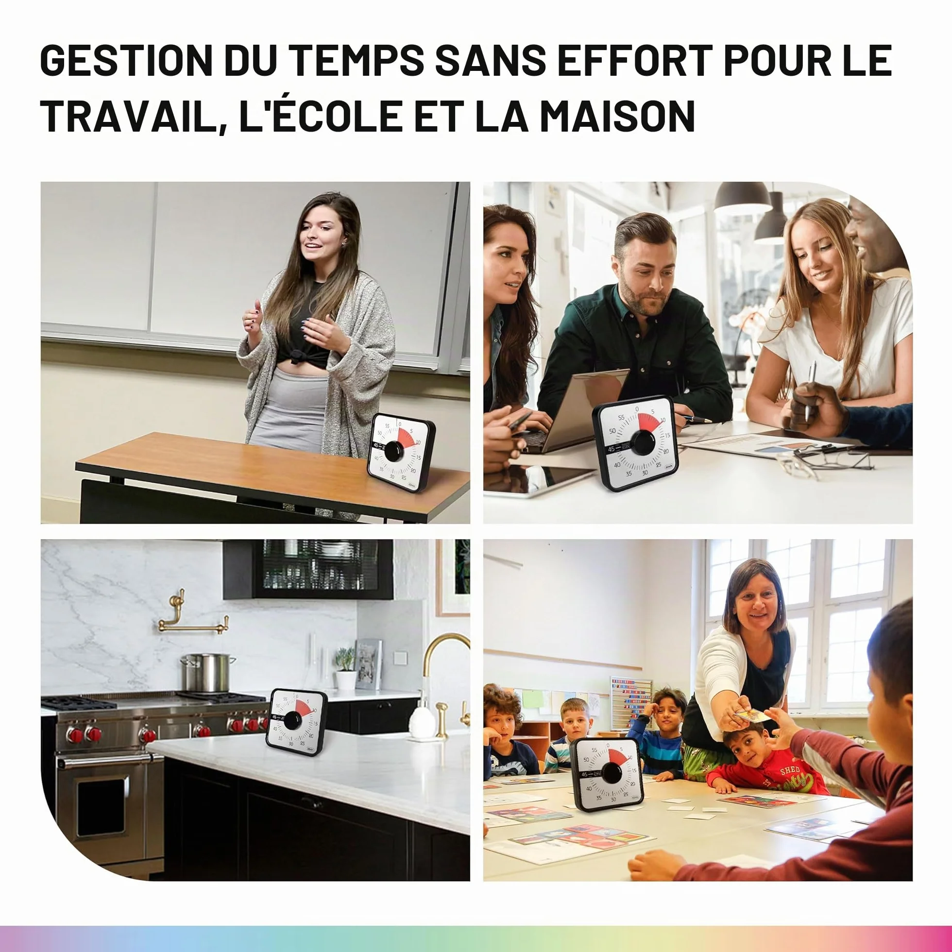 Minuteur à rebours 19 cm visuel pour salle de classe cuisine bureau noir