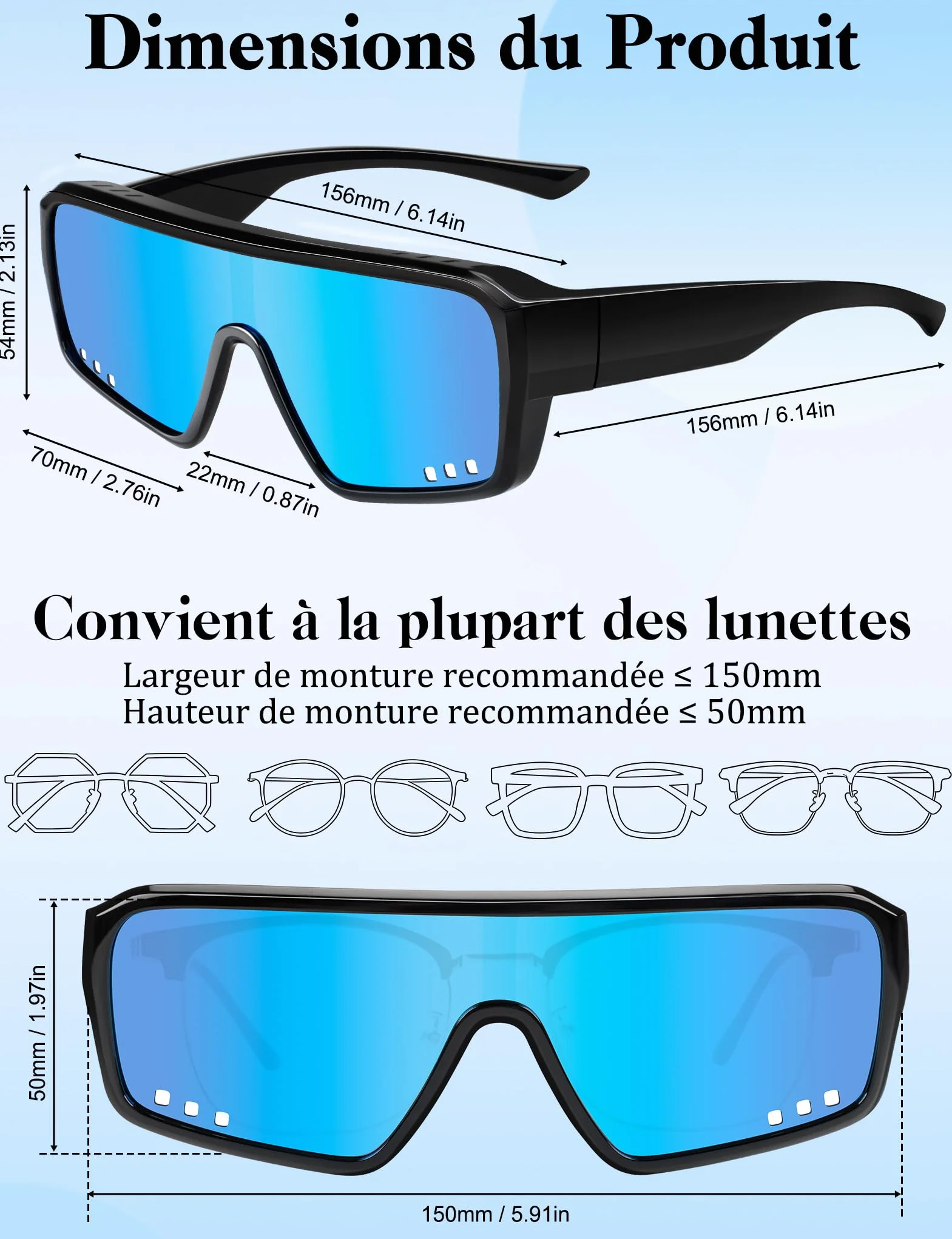 MELLIEX Lunettes de Soleil Polarisées Sport, Lunettes de Cyclisme Ultra-Légères TR90 Protection UV400, Surlunette de Soleil Homme Femme pour Vélo VTT Pêche Course et Sports de Plein Air