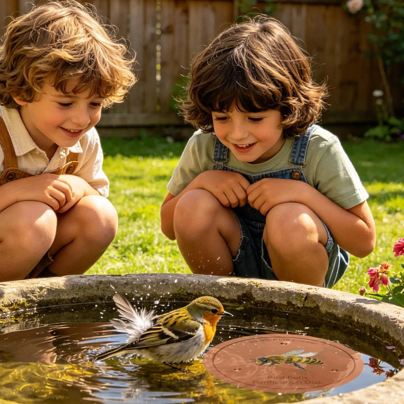 Disque en Cuivre pour Bain d'oiseaux Nettoyant Motif Abeille Terrasse Patio Fontaine Bassin Jardin