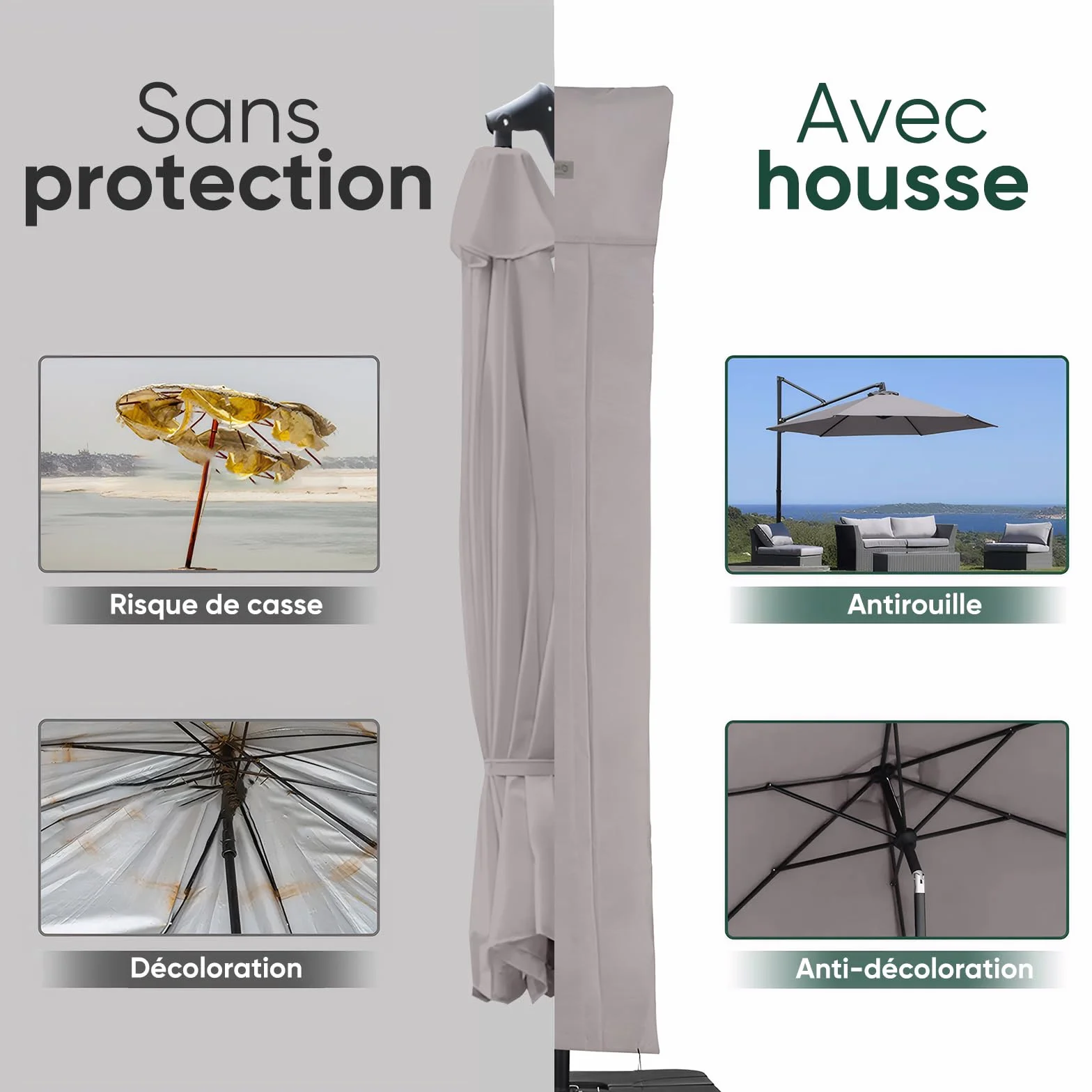 Sekey Housse de Protection Parasol Déporté 260x65cm Tissu Oxford 600D Imperméable Anti-UV