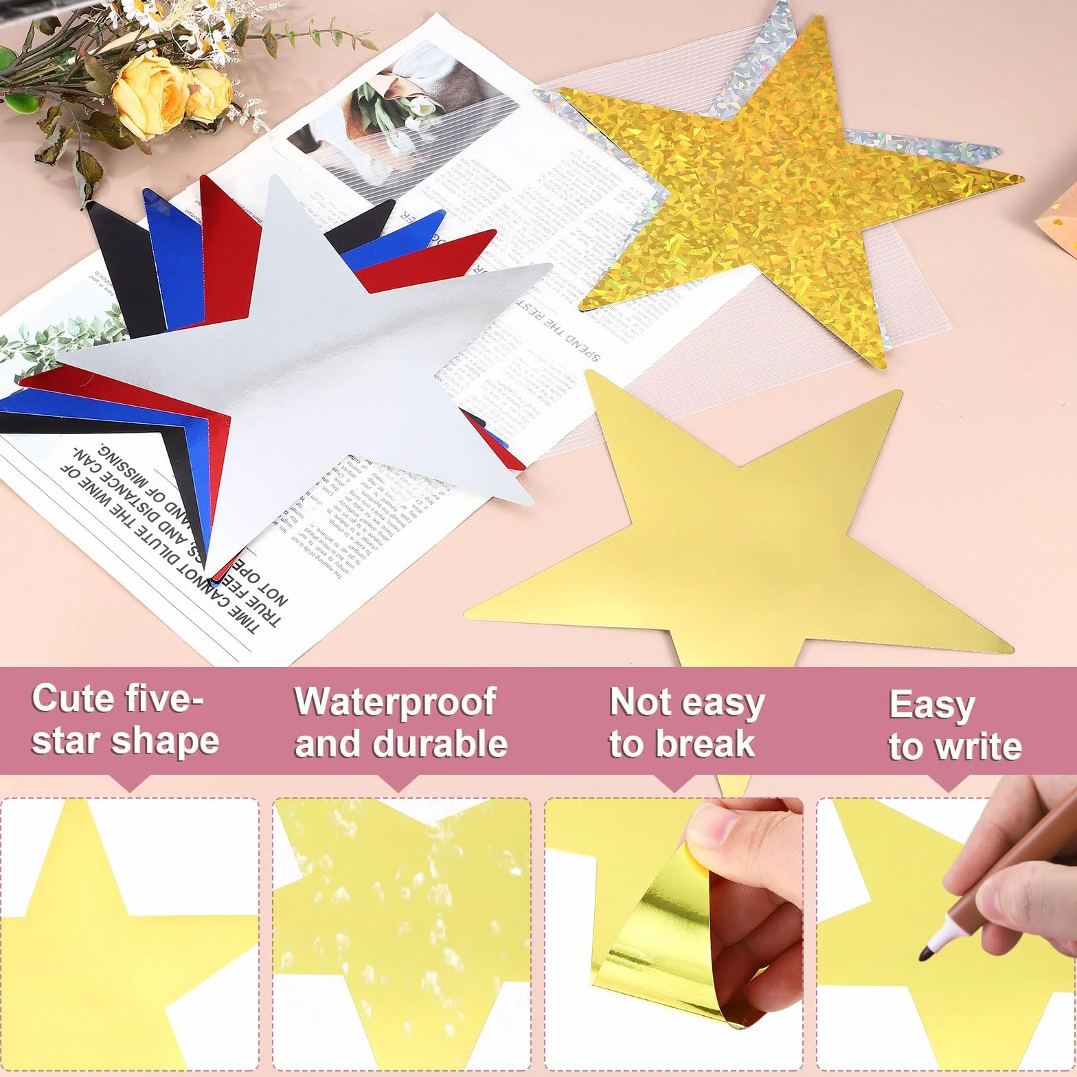 QUARKZMAN 24 Pcs 6" Double Printed Paper Stars Cutout Confetti Cardboard Stars Decorations