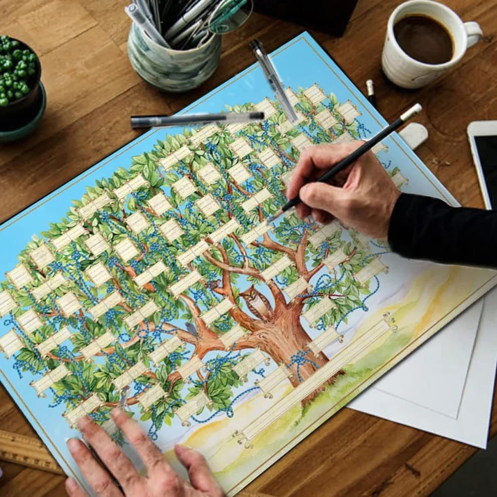 Tableau d'arbre généalogique à remplir, affiche familiale vierge, décoration murale