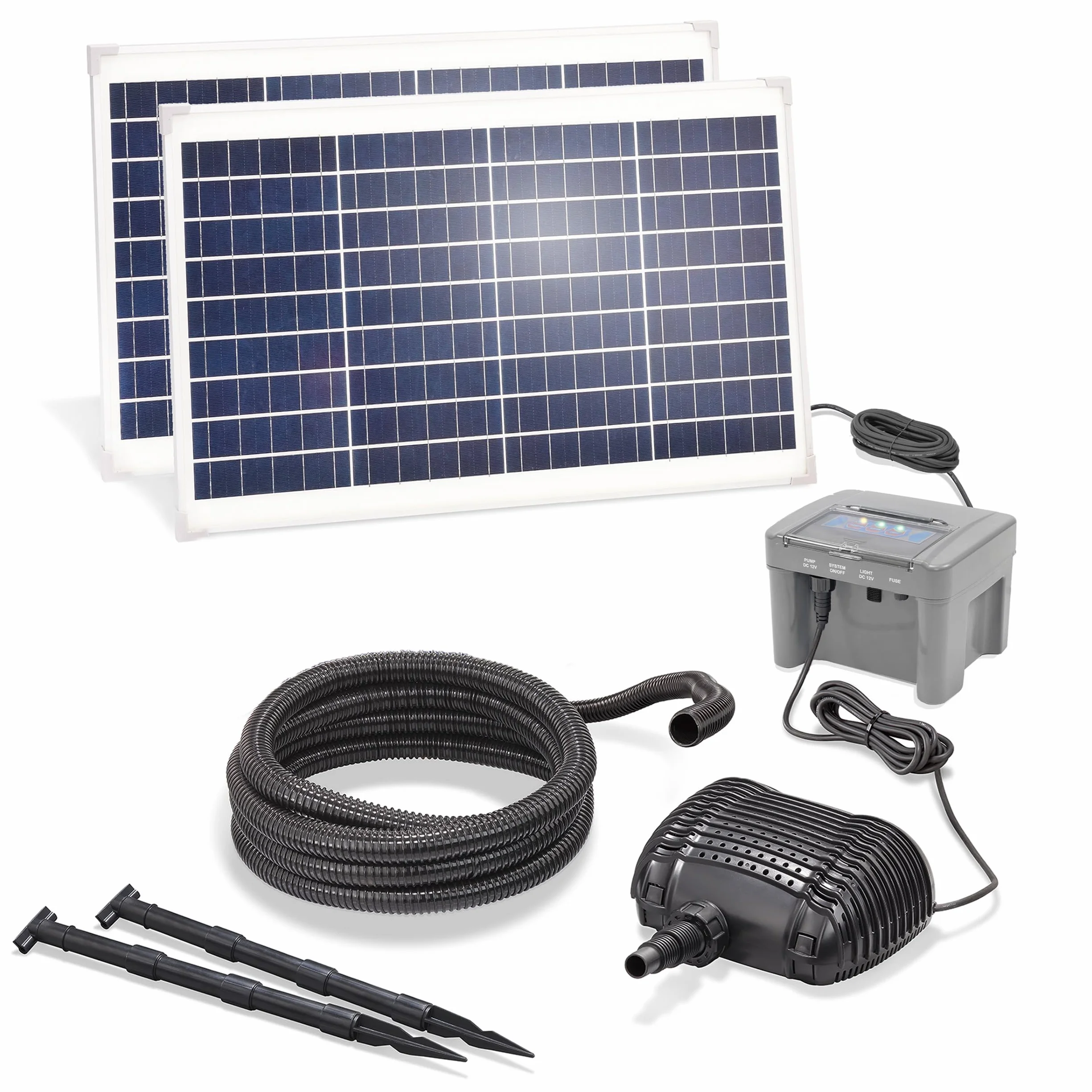 Esotec Kit de ruisseau solaire 70 2800, pompe 2800 l/h, panneaux solaires 70 W, batterie LiFePO4