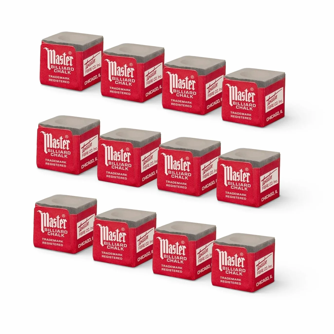 Craie de Billard Gris, Boîte de 12 Cubes Standards 21 mm, Craie pour Queue de Billard et Snooker, Adhérence Fine et Dense pour Contrôle, Effet et Précision de Tir