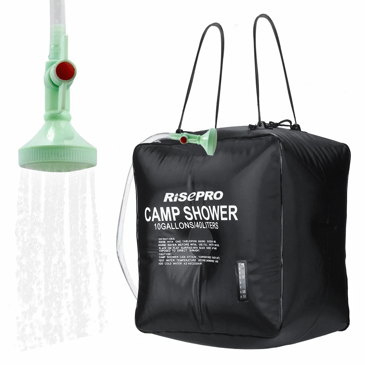 Sac de douche solaire 40 litres camping, température 45 °C randonnée, escalade