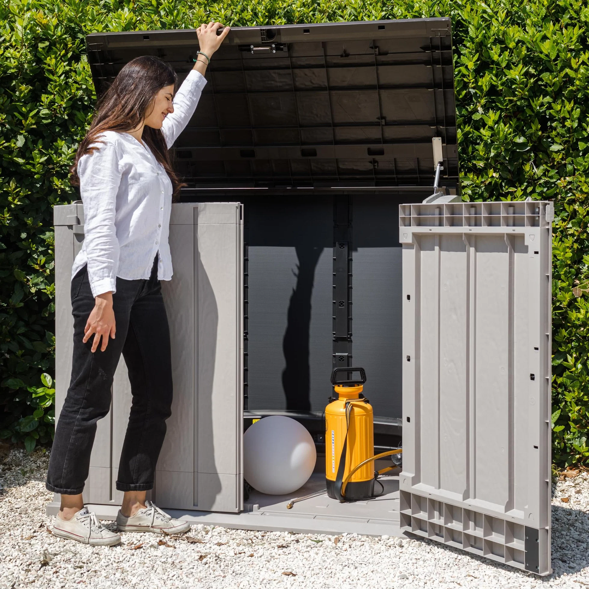 Toomax Stora Way Boîte à Outils extérieure polypropylène recyclé Effet Bois 1270 l Gris Taupe Marron
